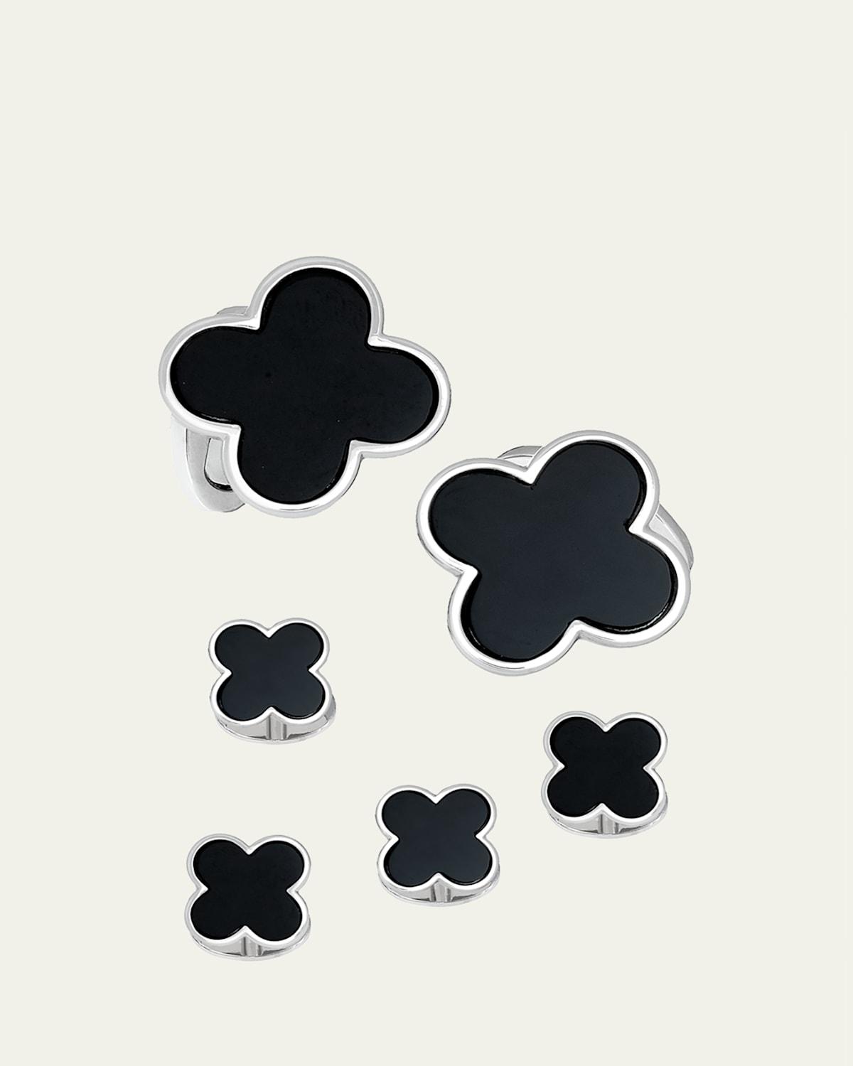 Classic Clover Onyx Cufflinks Studs Set Product Image