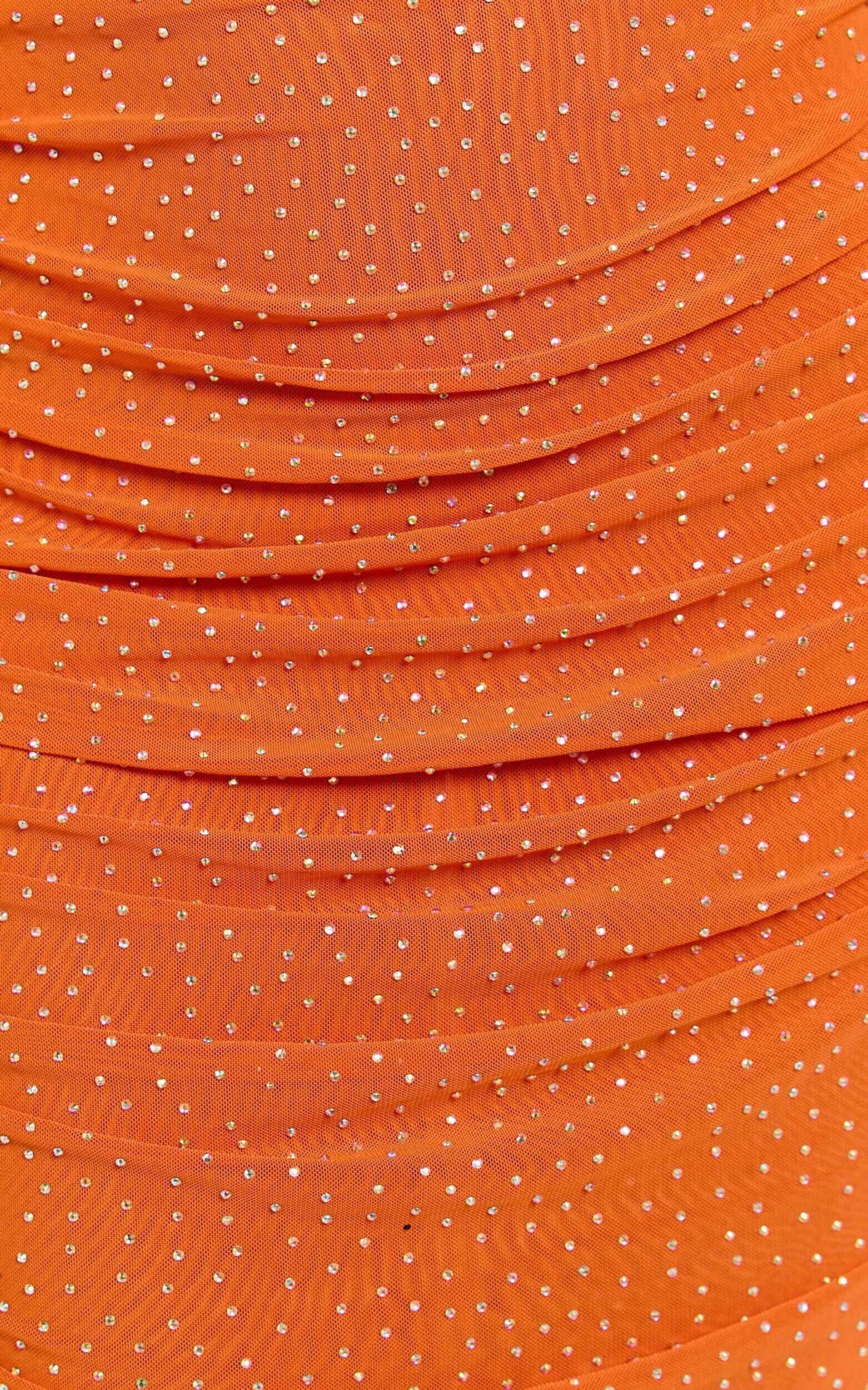 Raphaelle Two Piece Set - Ruched Bodycon Top And Midi Skirt Set in Orange Product Image