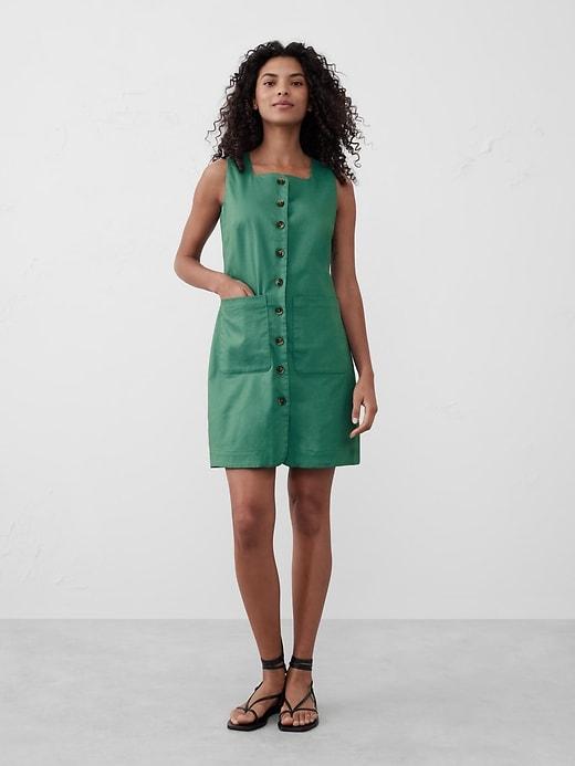 Square-Neck Linen-Blend Mini Dress Product Image