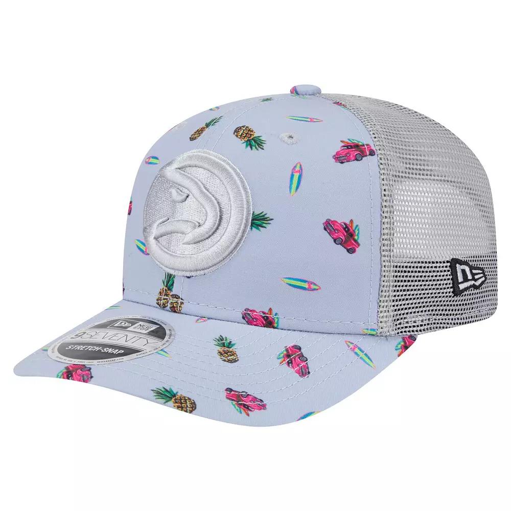 Men's New Era Light Blue/Gray Atlanta Hawks Adventure Aloha Pattern 9SEVENTY Stretch-Snap Hat Product Image