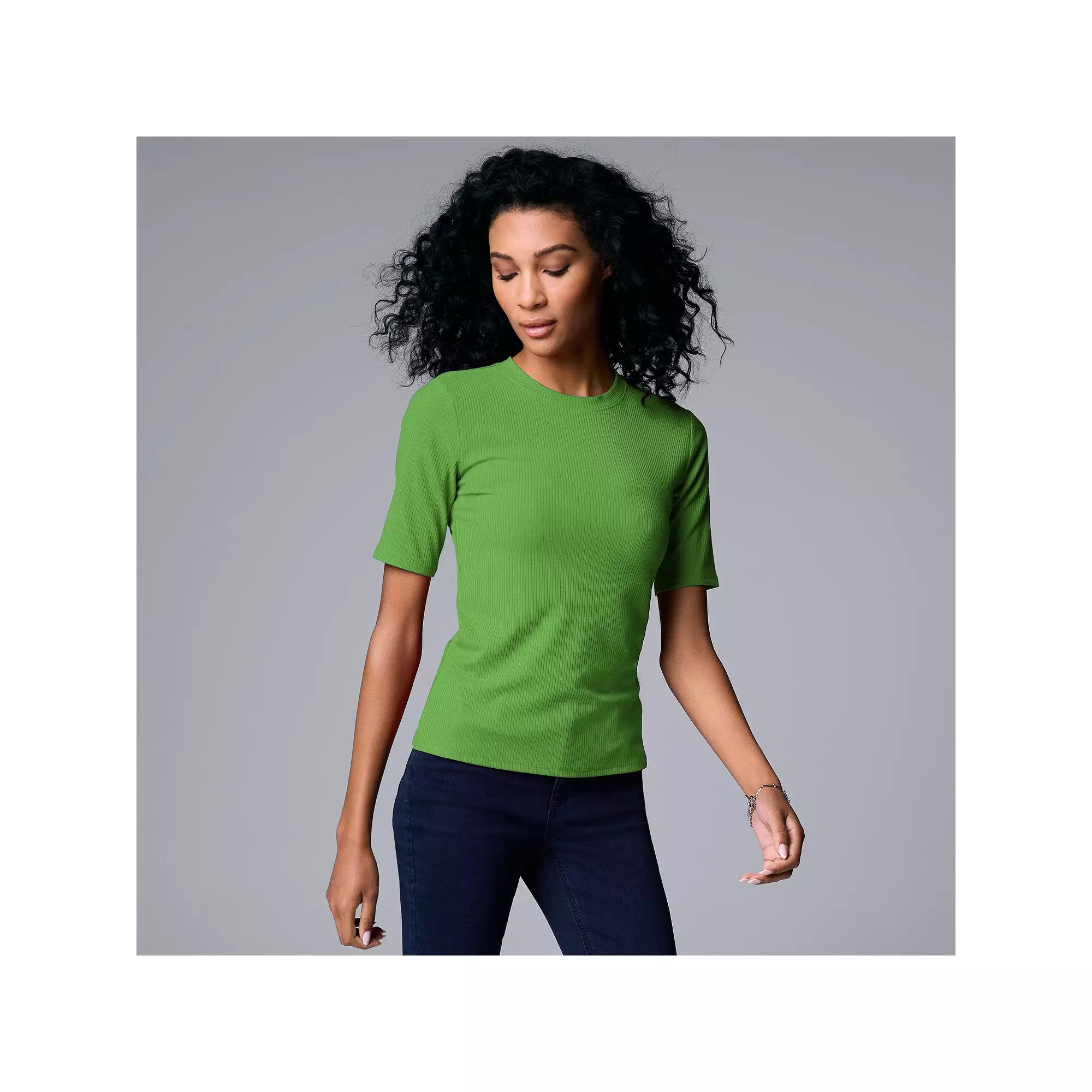 Women's Simply Vera Vera Wang Ribbed Fitted Elbow Sleeve Tee,  Product Image