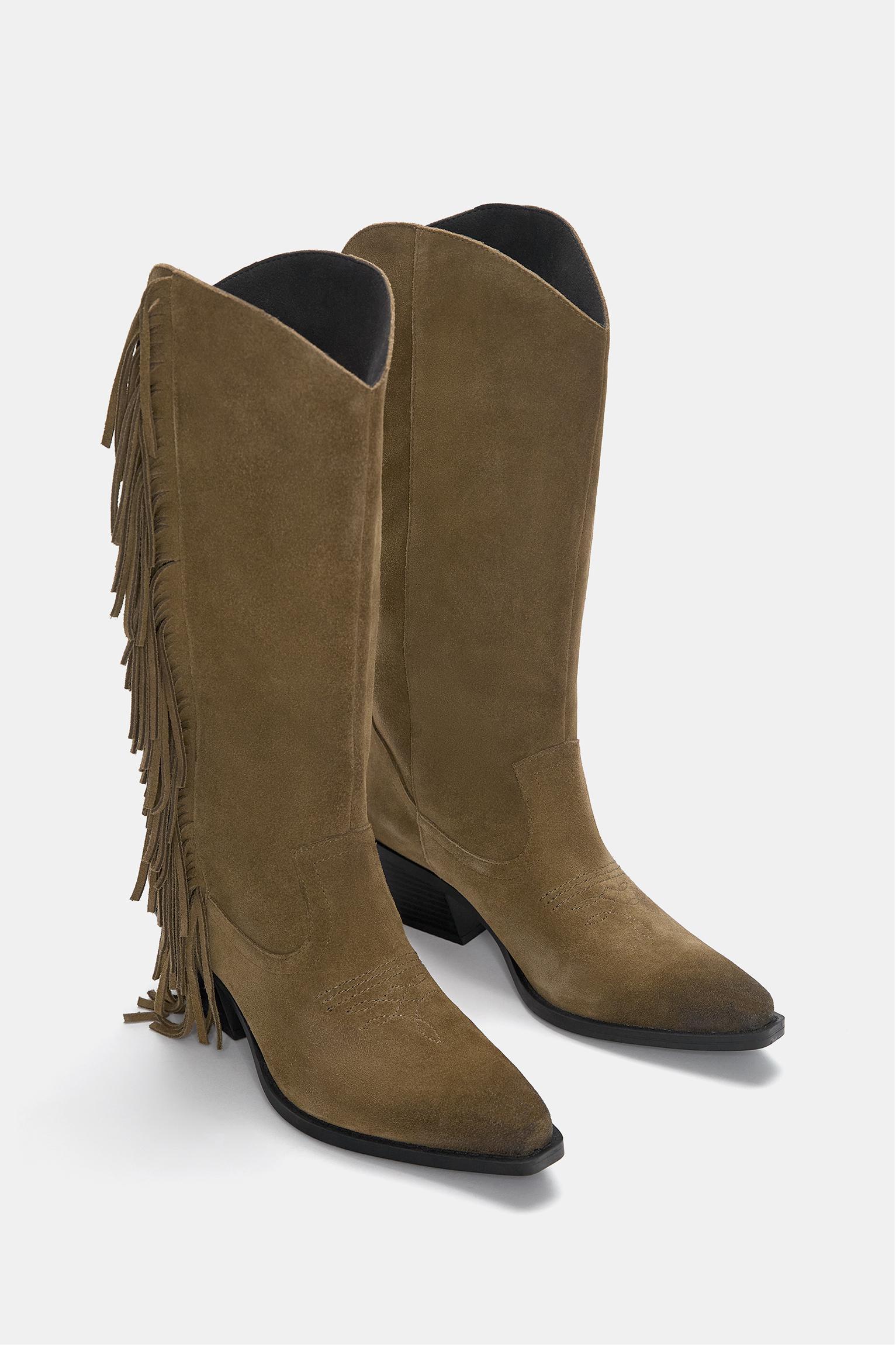 Leather cowboy boots with fringing Product Image
