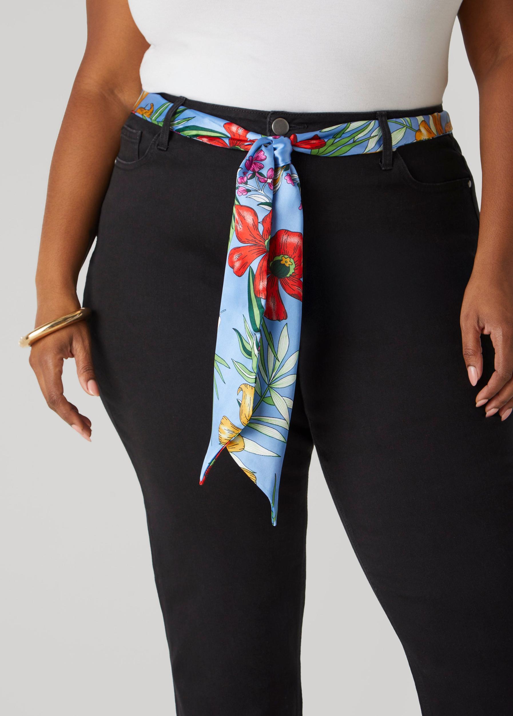 Plus Size Scarf Belt Denim Capris Ashley Stewart Product Image