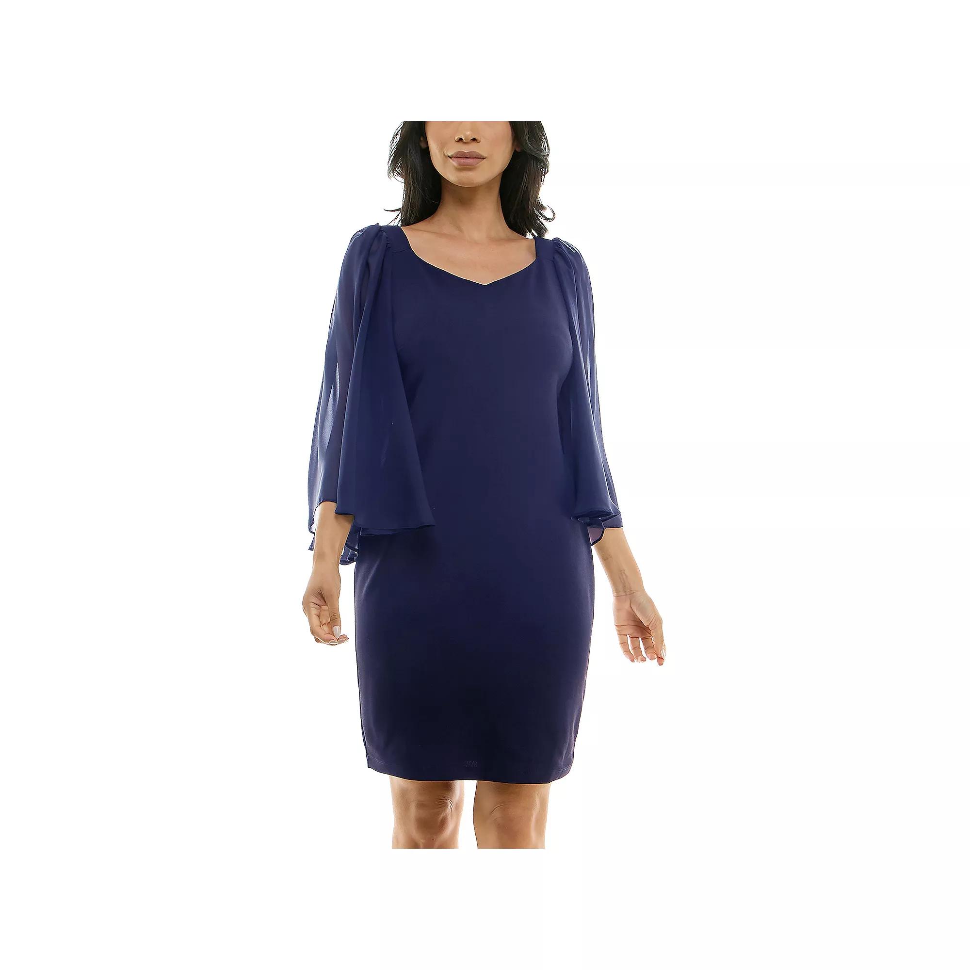 Women's Nina Leonard Batwing Chiffon Sleeve Sweetheart Neck Mini Sheath Dress,  Product Image