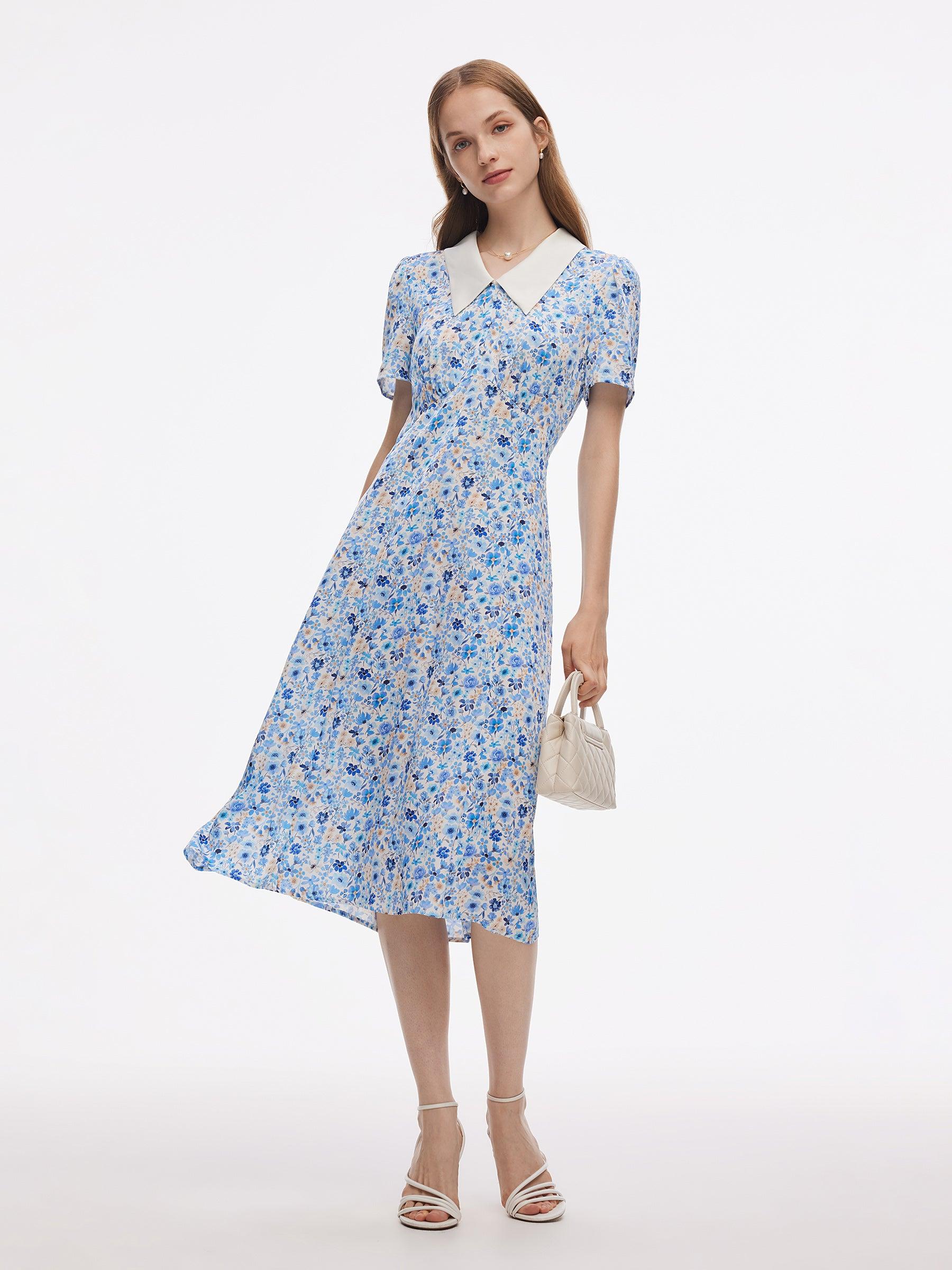 19MM Mulberry Silk Floral Print Women Midi Dress Product Image