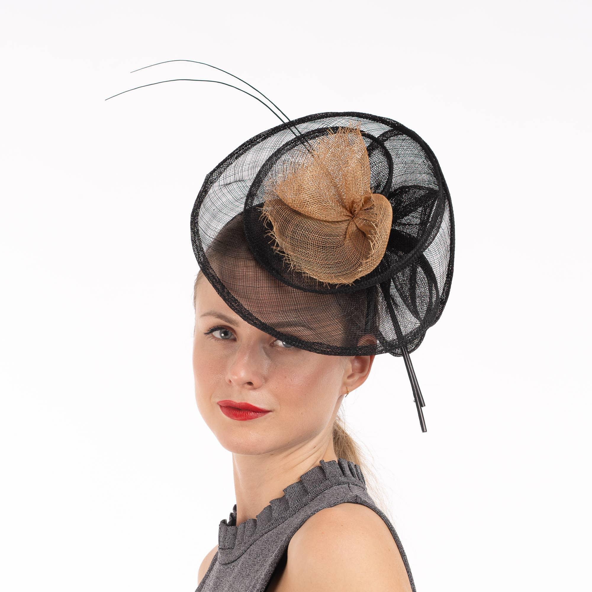 2Tone Sinamay Fascinator With 2 Quill Stick Feathers Product Image
