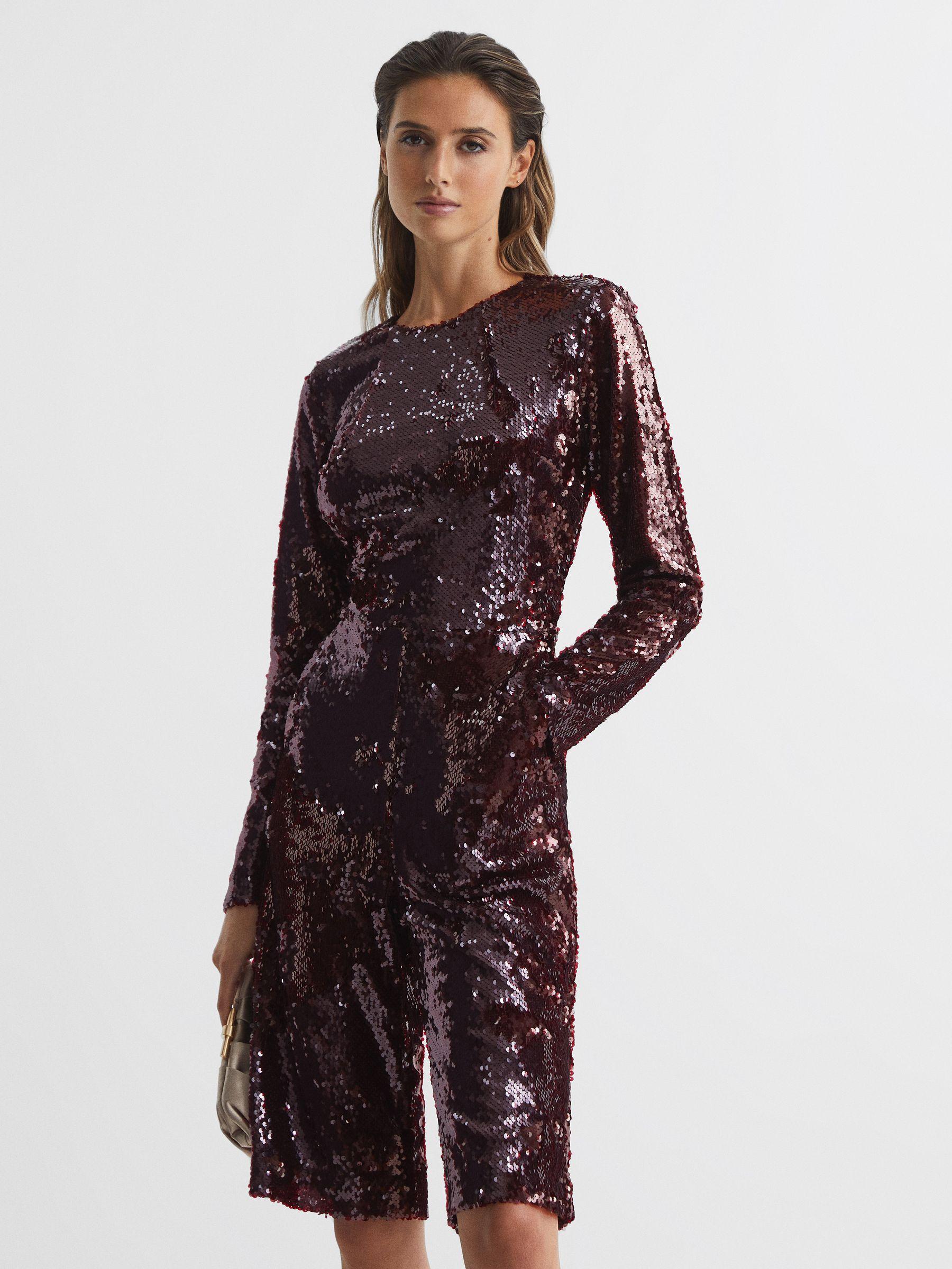 Sequin Culotte Jumpsuit in Burgundy Product Image