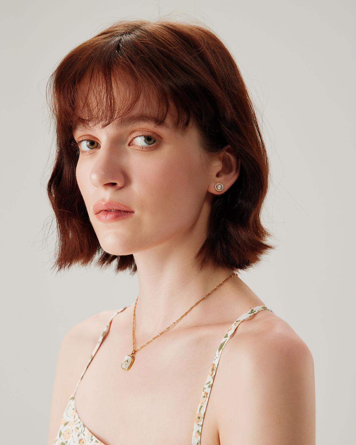 Gold Pearl Stud Earrings Product Image