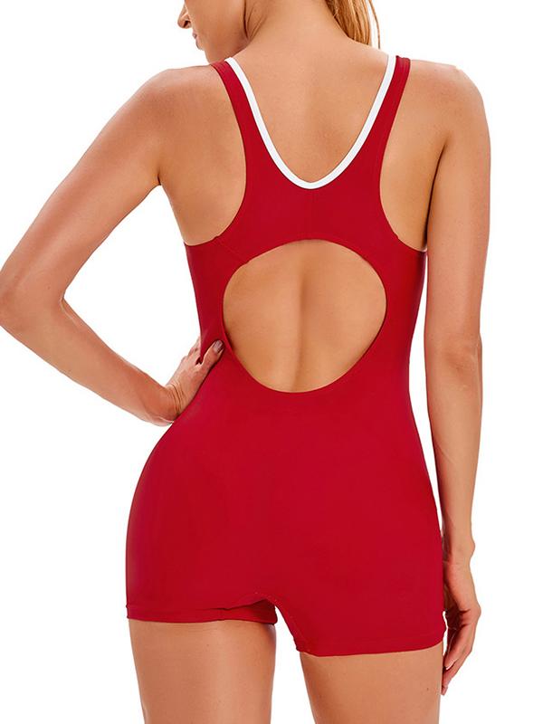 Color Block Backless One-Piece Product Image
