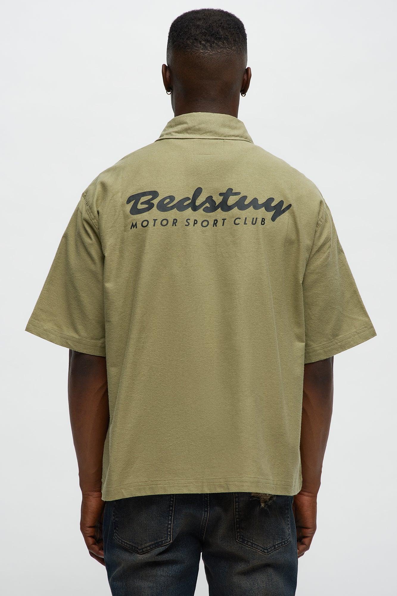 Cropped Bedstuy Patch Button Up Shirt - Olive Product Image