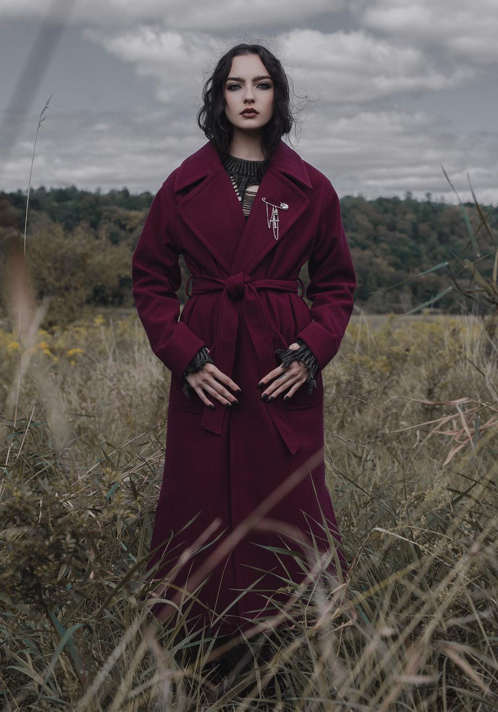 Meltdown Oversized Coat with Brooch - Red Product Image