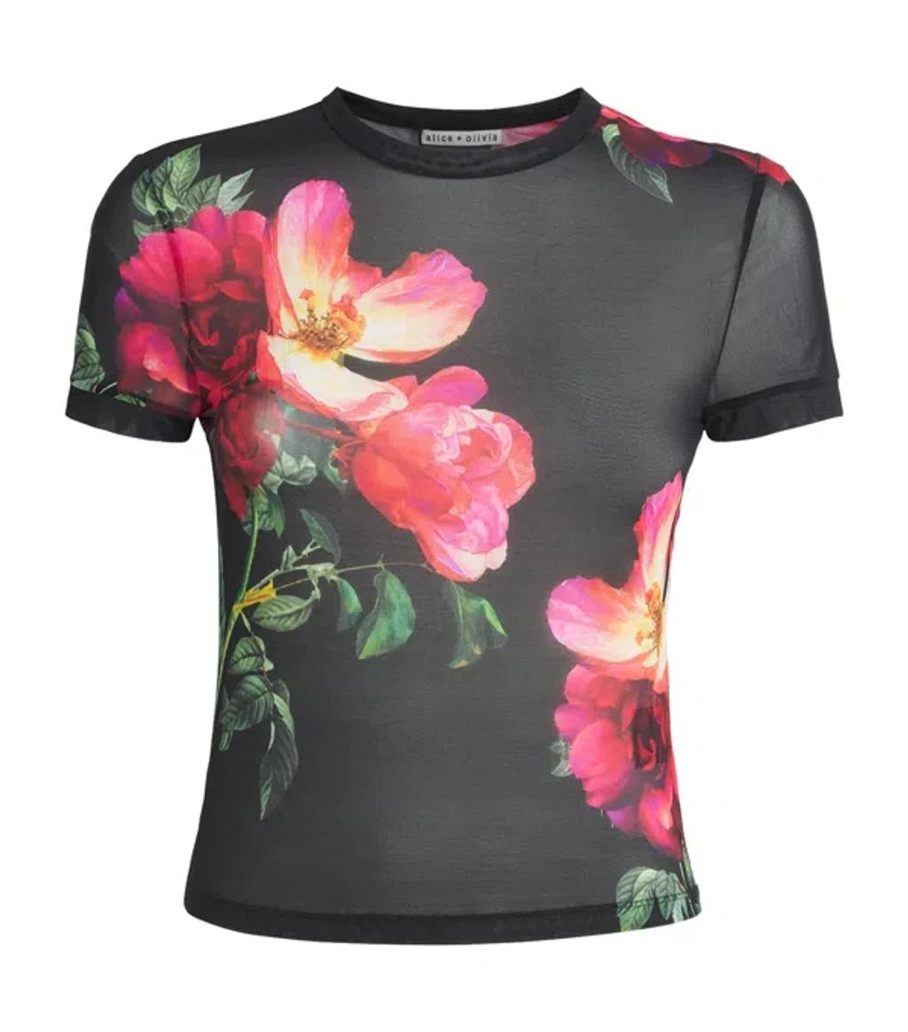 ALICE AND OLIVIA Tess Floral Crew-neck T-shirt In Black Product Image