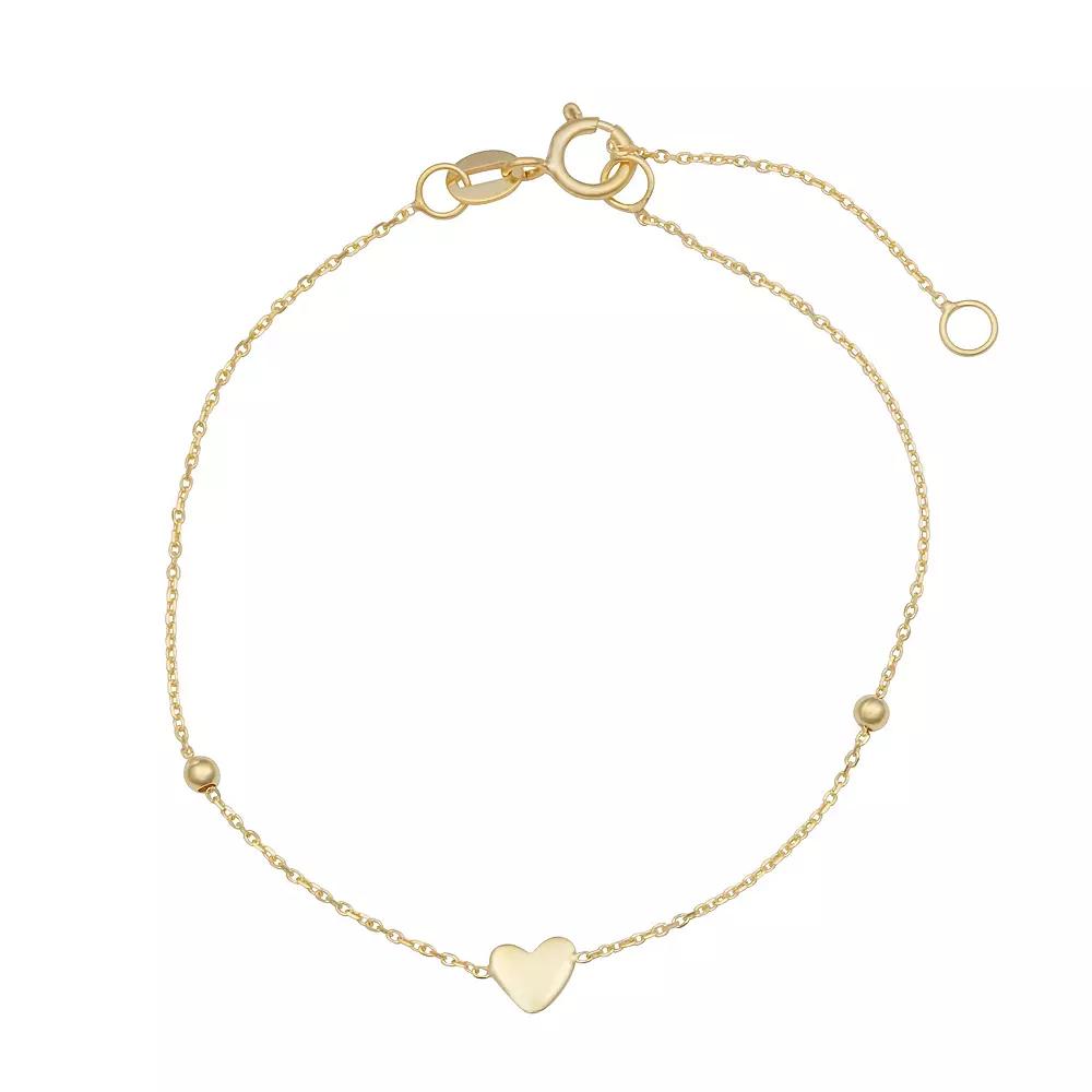 Kids' Au Naturale 14k Gold Heart & Bead Adjustable Bracelet, Women's, Size: 6.5" Product Image