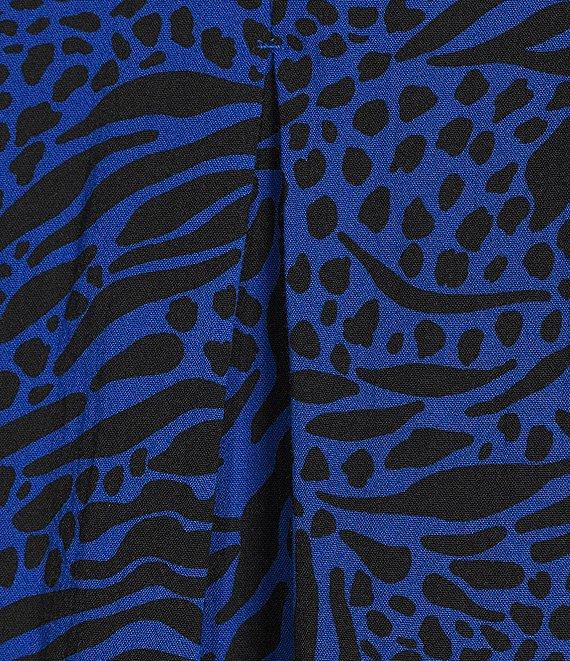 Ali Miles Plus Size Woven Zebra Leopard Print Wire Collar 3/4 Sleeve Button Front Tunic Product Image