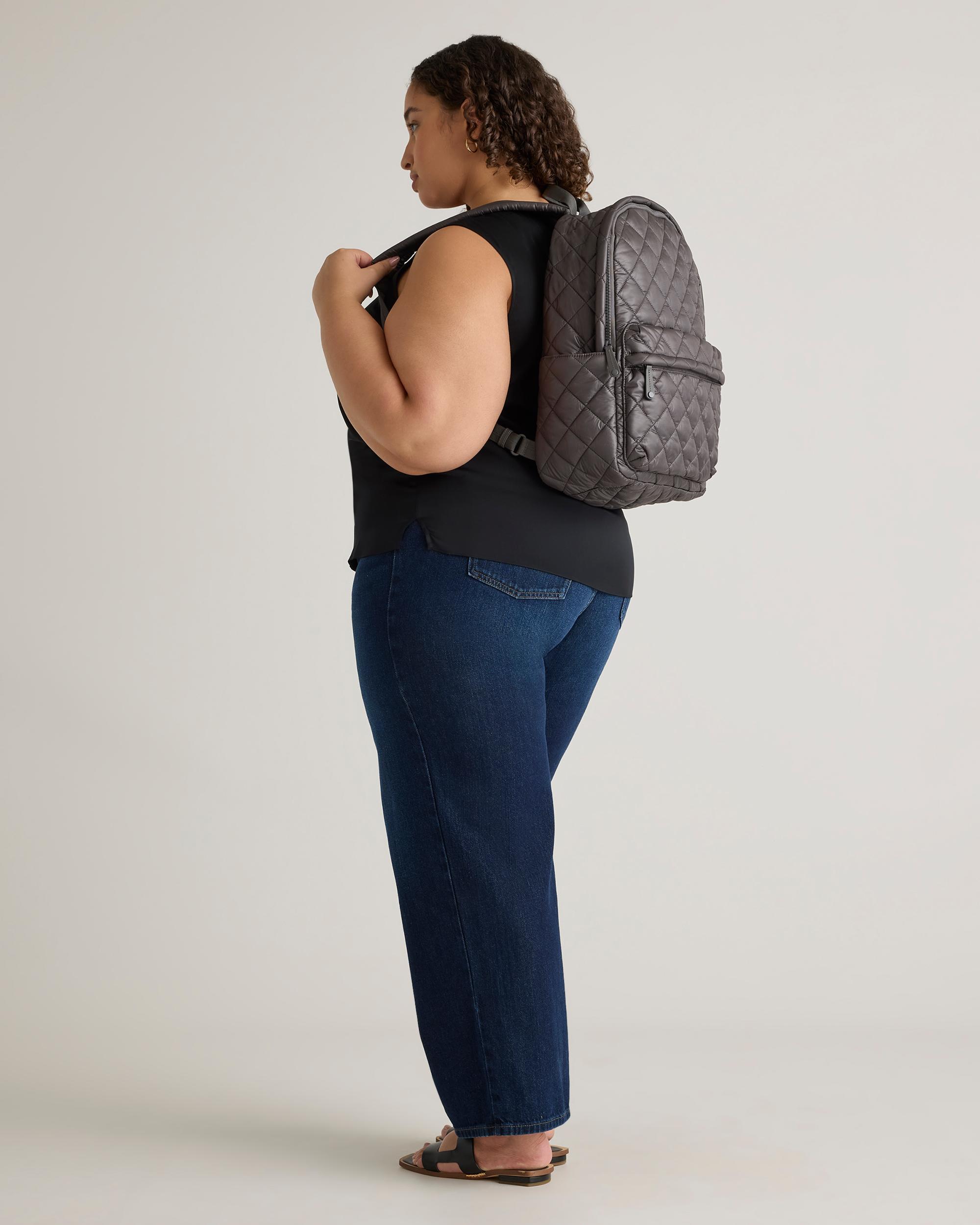 Quince | Women's Transit Quilted Commuter Backpack in Charcoal, Nylon Product Image