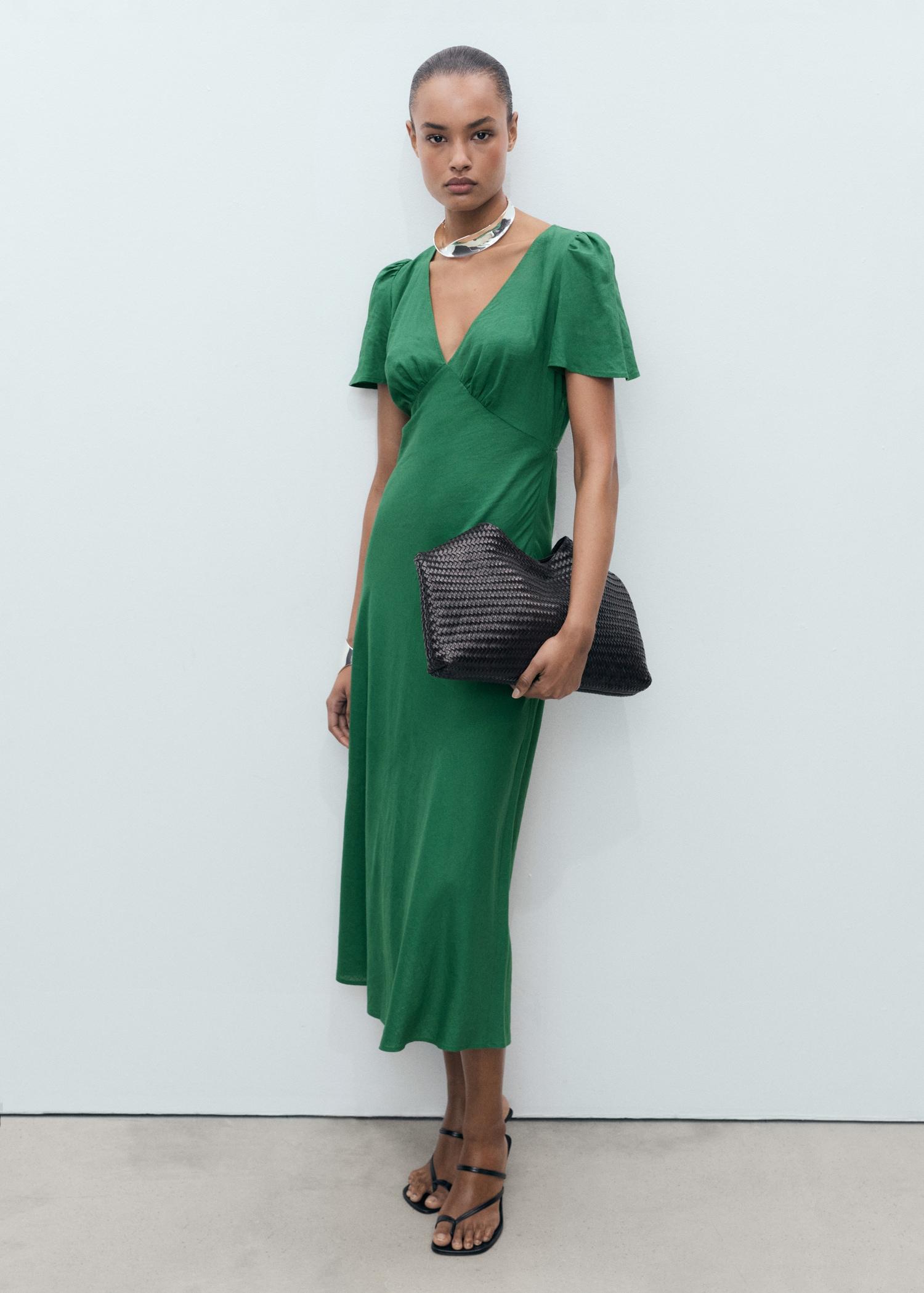 Floral linen-blend dress - Women | MANGO USA Product Image