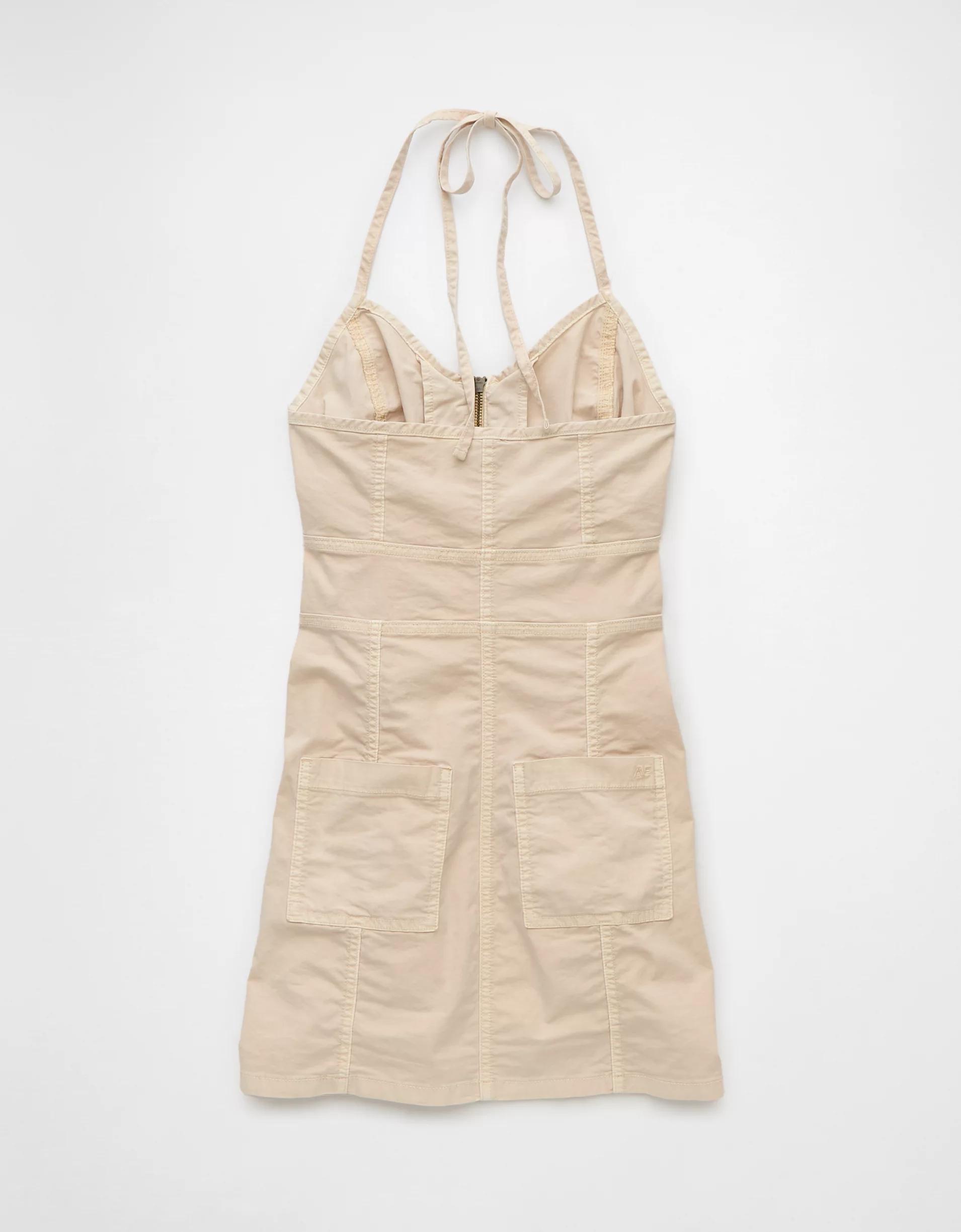 AE Poplin Zip-Front Halter Mini Dress Product Image
