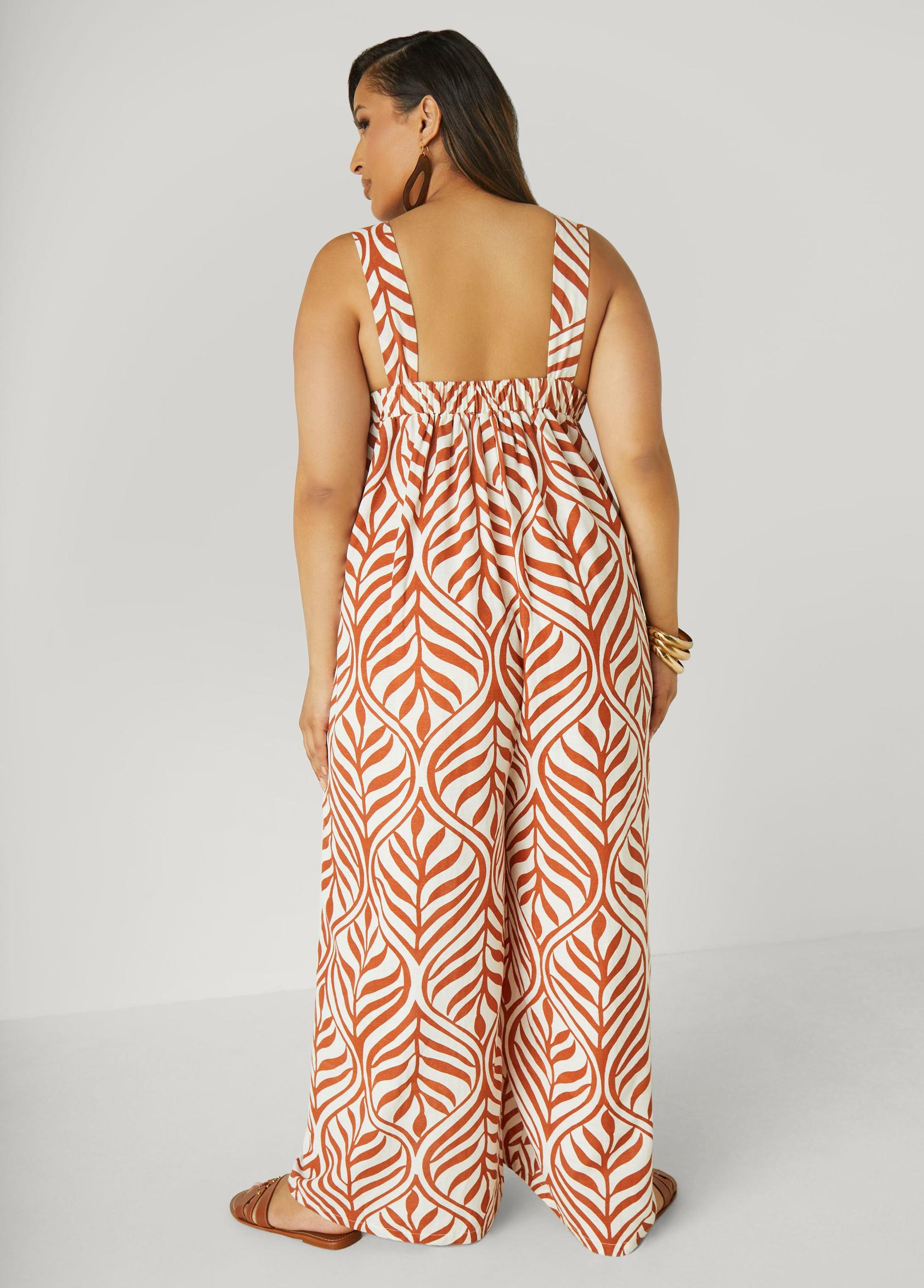 Leaf Print Wide Leg Jumpsuit Product Image