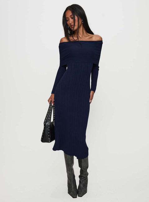 Flisse Long Sleeve Rib Maxi Dress Navy Product Image