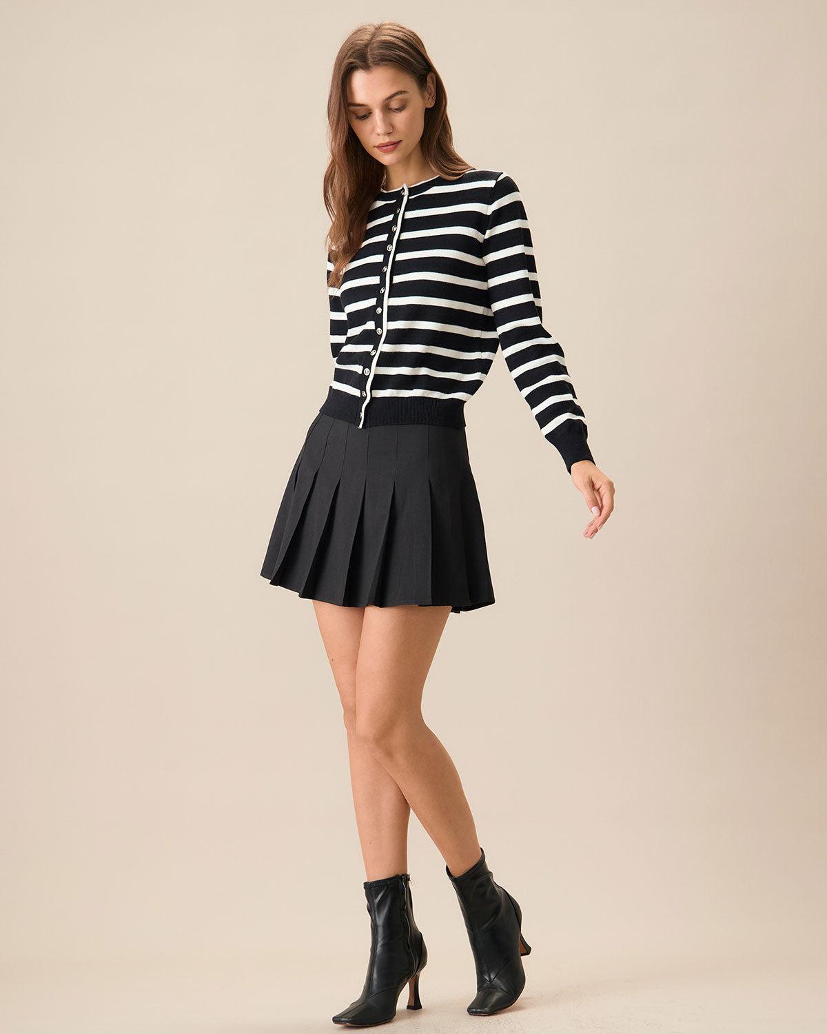Women's Black Pleated A-Line Mini Skirt Female Product Image