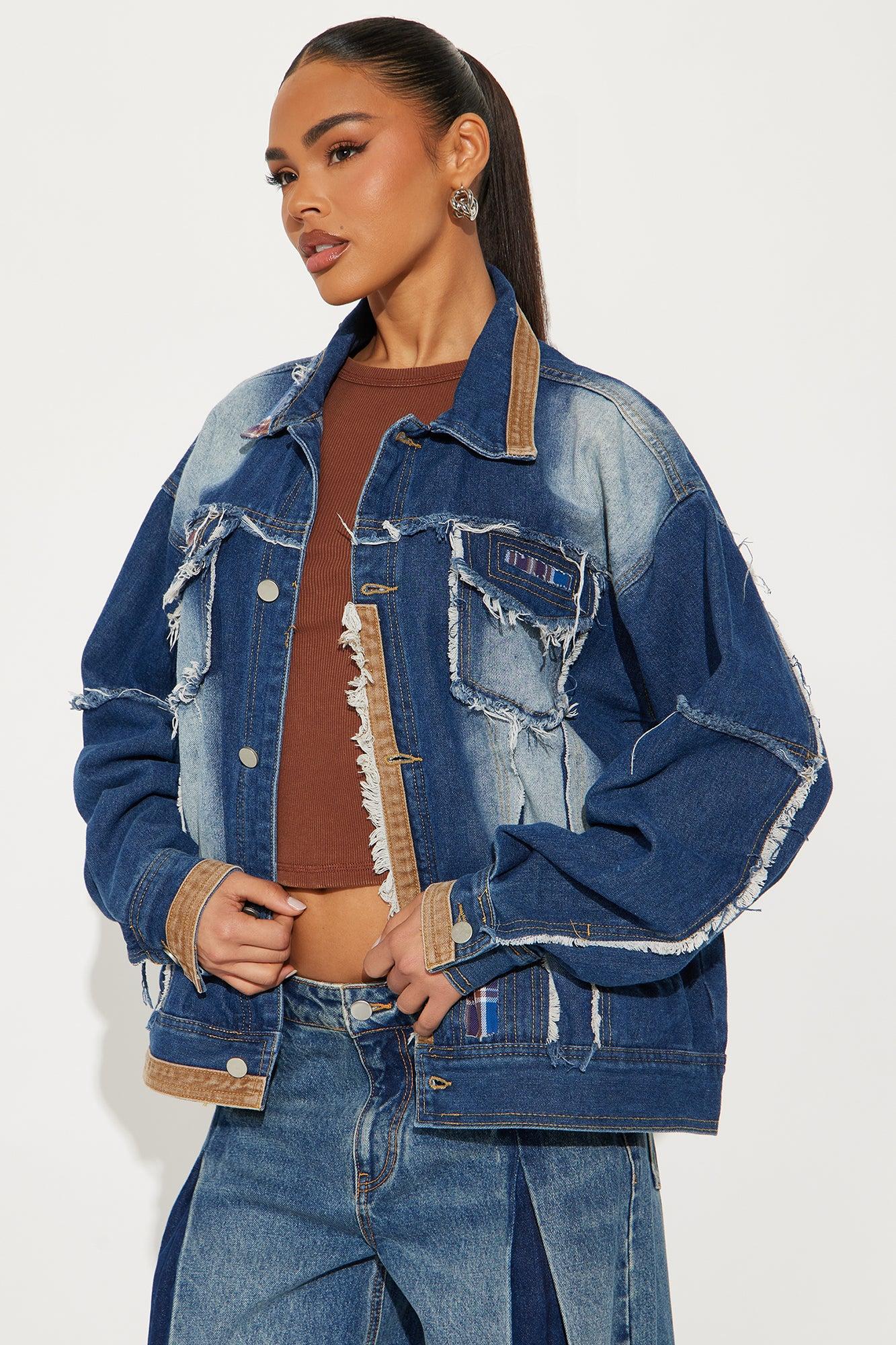 Tory Distressed Fray Denim Jacket - Medium Wash Product Image