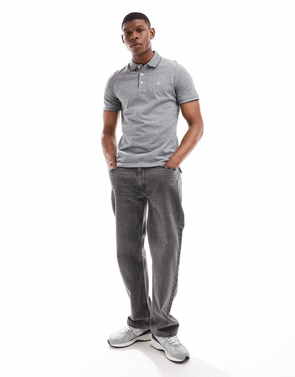 Jack & Jones pique polo in gray Product Image