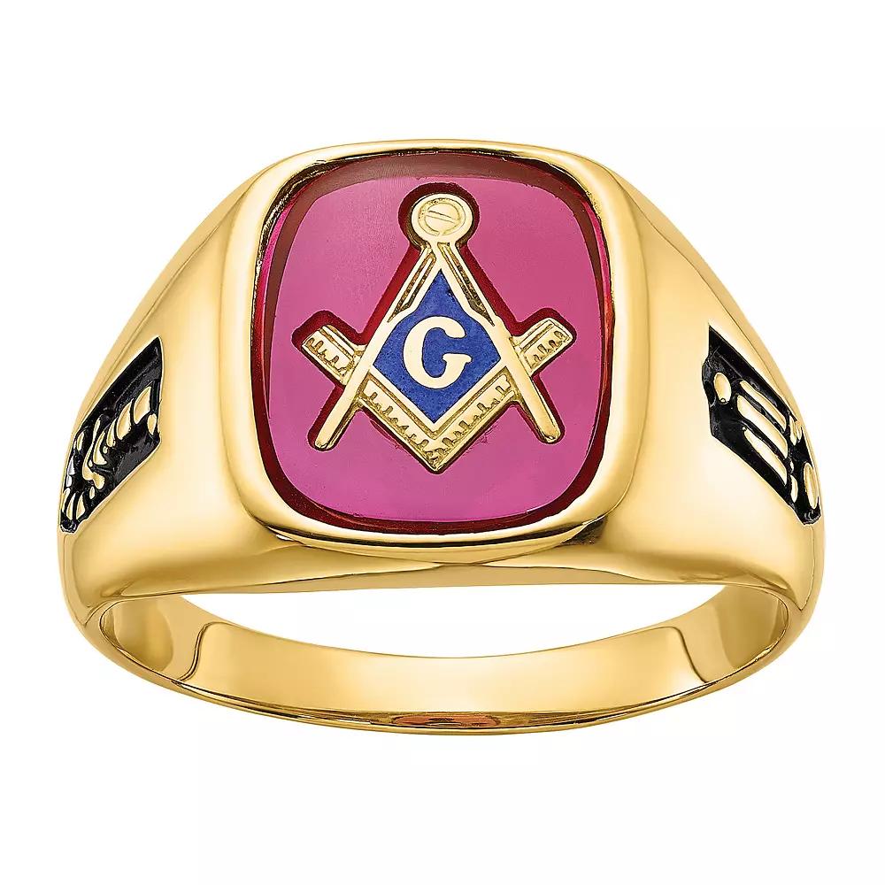 Masonic Collection 14k Gold Black Enamel & Lab-Created Ruby Masonic Ring, Men's, Size: 9.50 Product Image