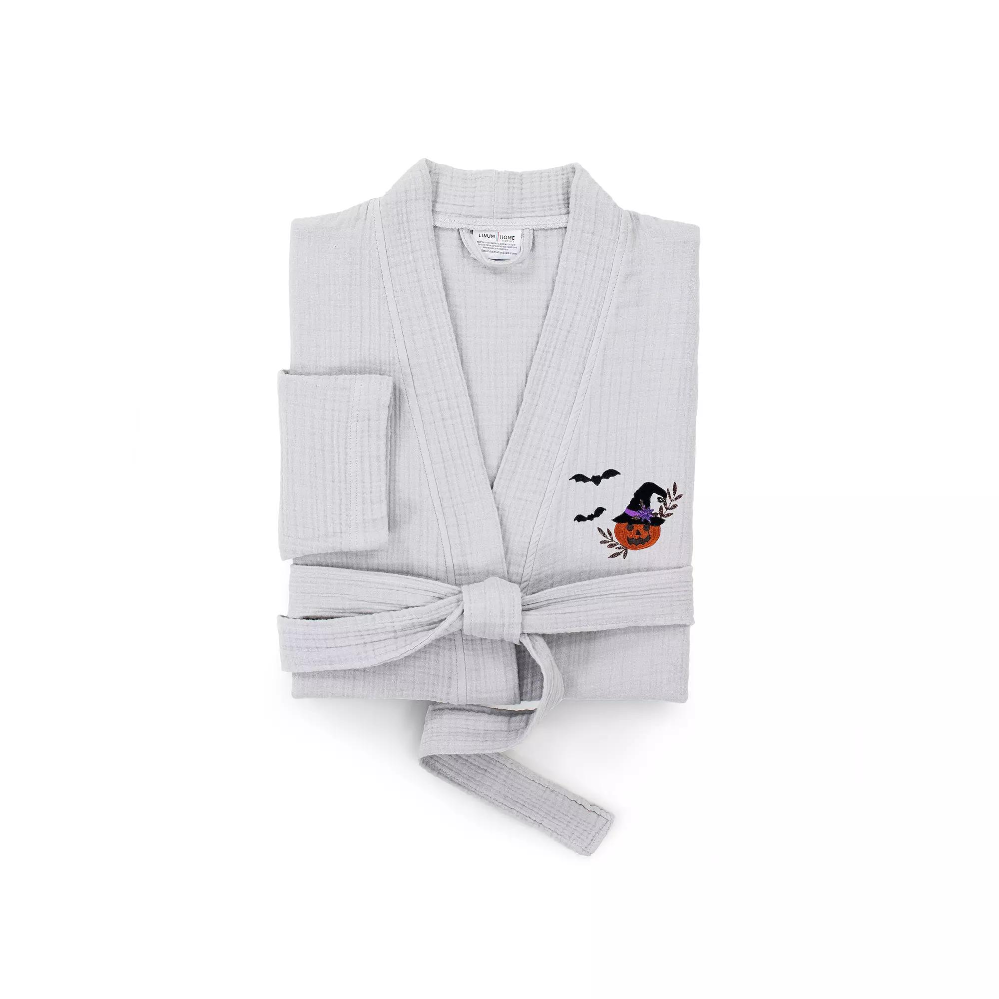 Linum Home Textiles Adult 100% Turkish Cotton Smyrna Hotel Spa Embroidered Robes - Pumpkin Head, Women's, Size: Small/Medium, Gray Product Image