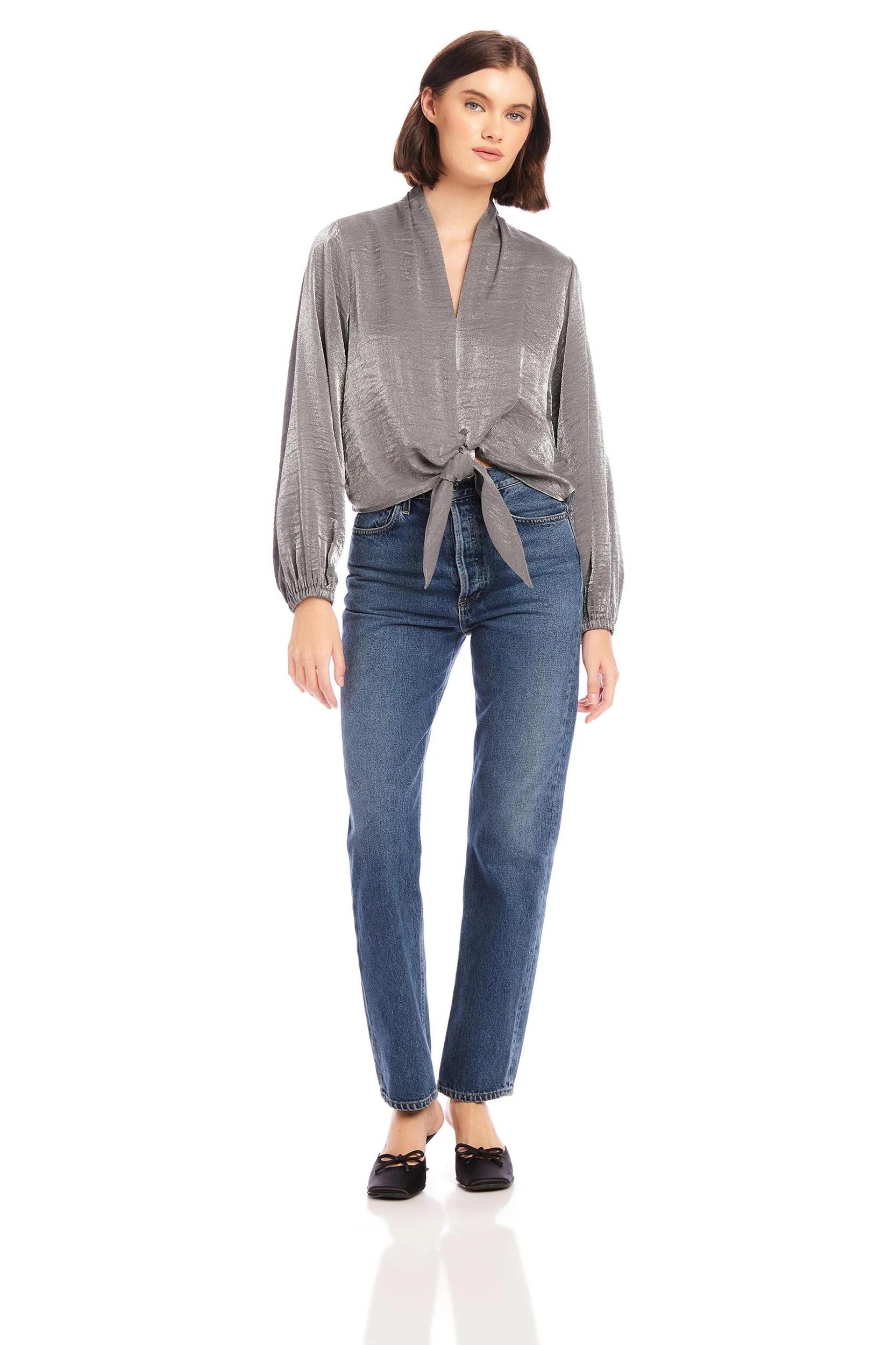 Scarlet Tie-Front Top - Gray Product Image
