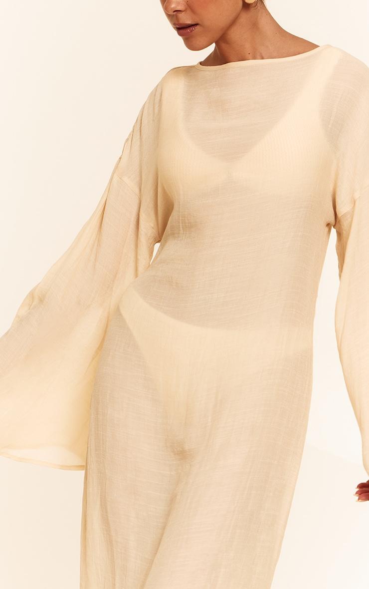 Cream Linen Look Flute Sleeve Beach Maxi Dress Product Image