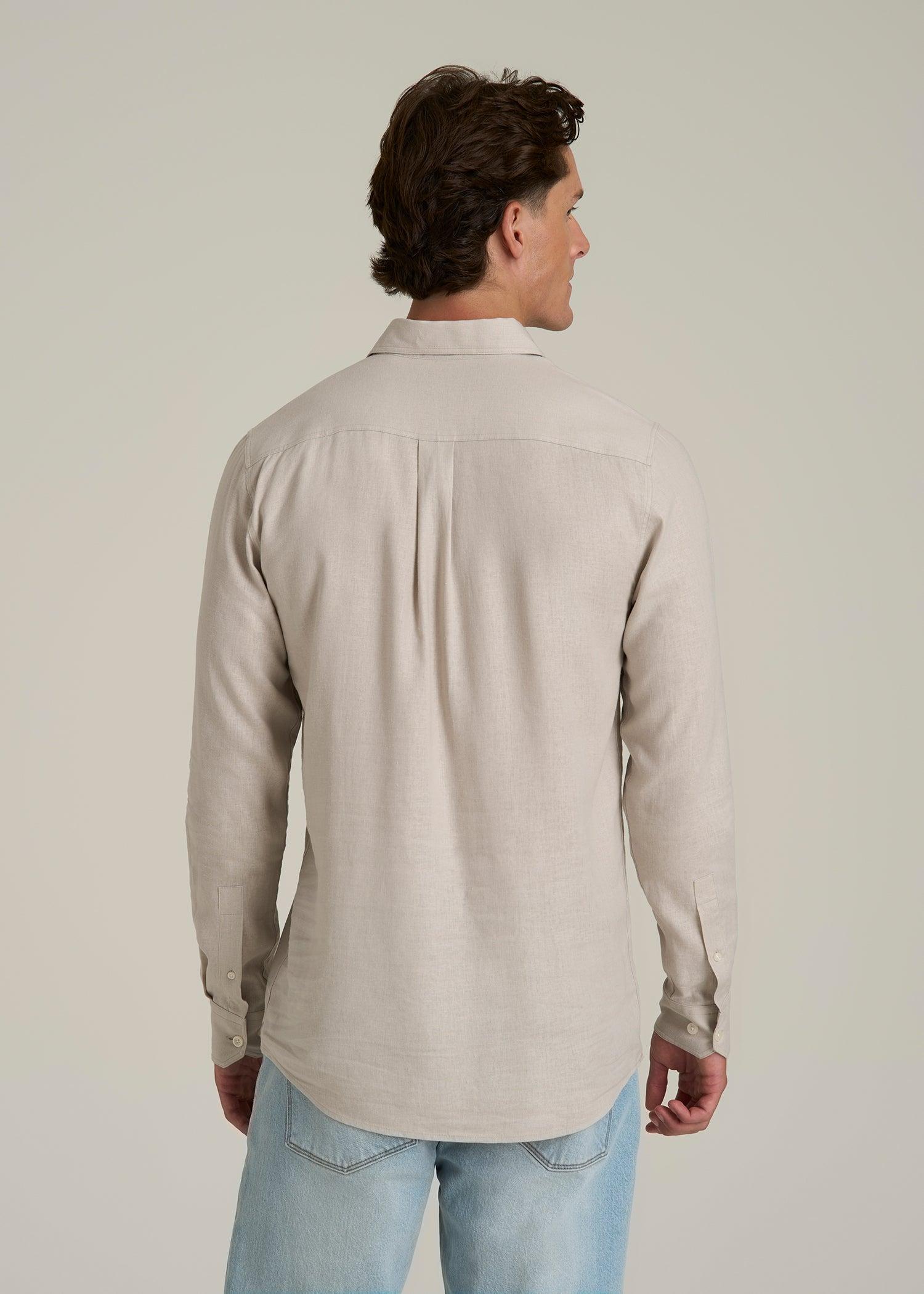 Linen Popover Shirt for Tall Men in Light Taupe Male Product Image