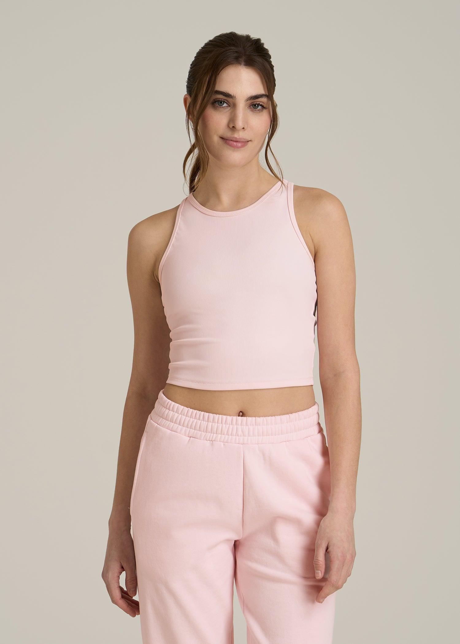 Cropped Ribbed Tank Top for Tall Women in Barely Pink Female Product Image