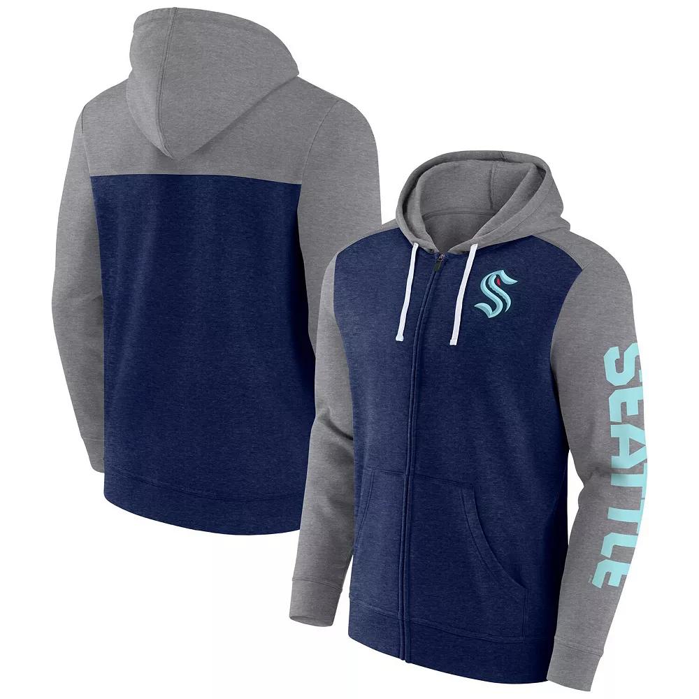 Men's Fanatics Branded Heather Deep Sea Blue Seattle Kraken Down and Distance Full-Zip Hoodie, Size: Medium, Krk Blue Product Image