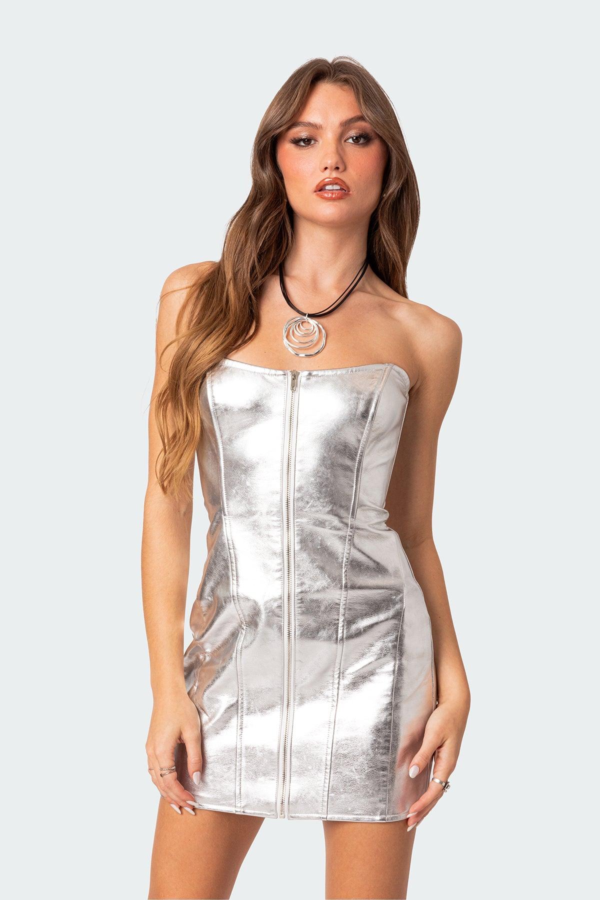 Astro Zip Up Metallic Mini Dress Product Image