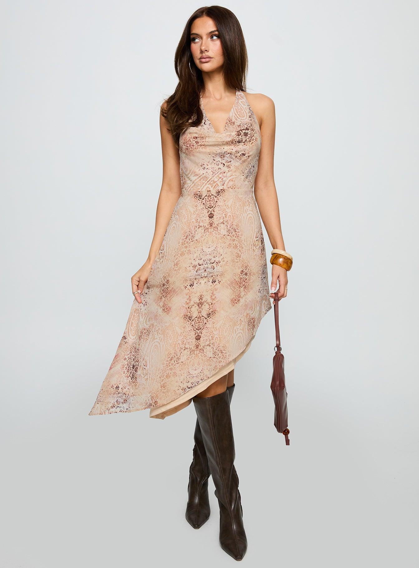 Zolena Halter Asymmetrical Midi Dress Multi Product Image