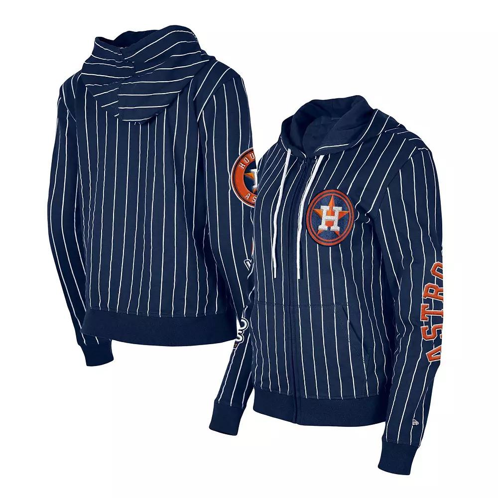 Women's New Era Navy Houston Astros Pinstripe Tri-Blend Full-Zip Hoodie Jacket,  Product Image