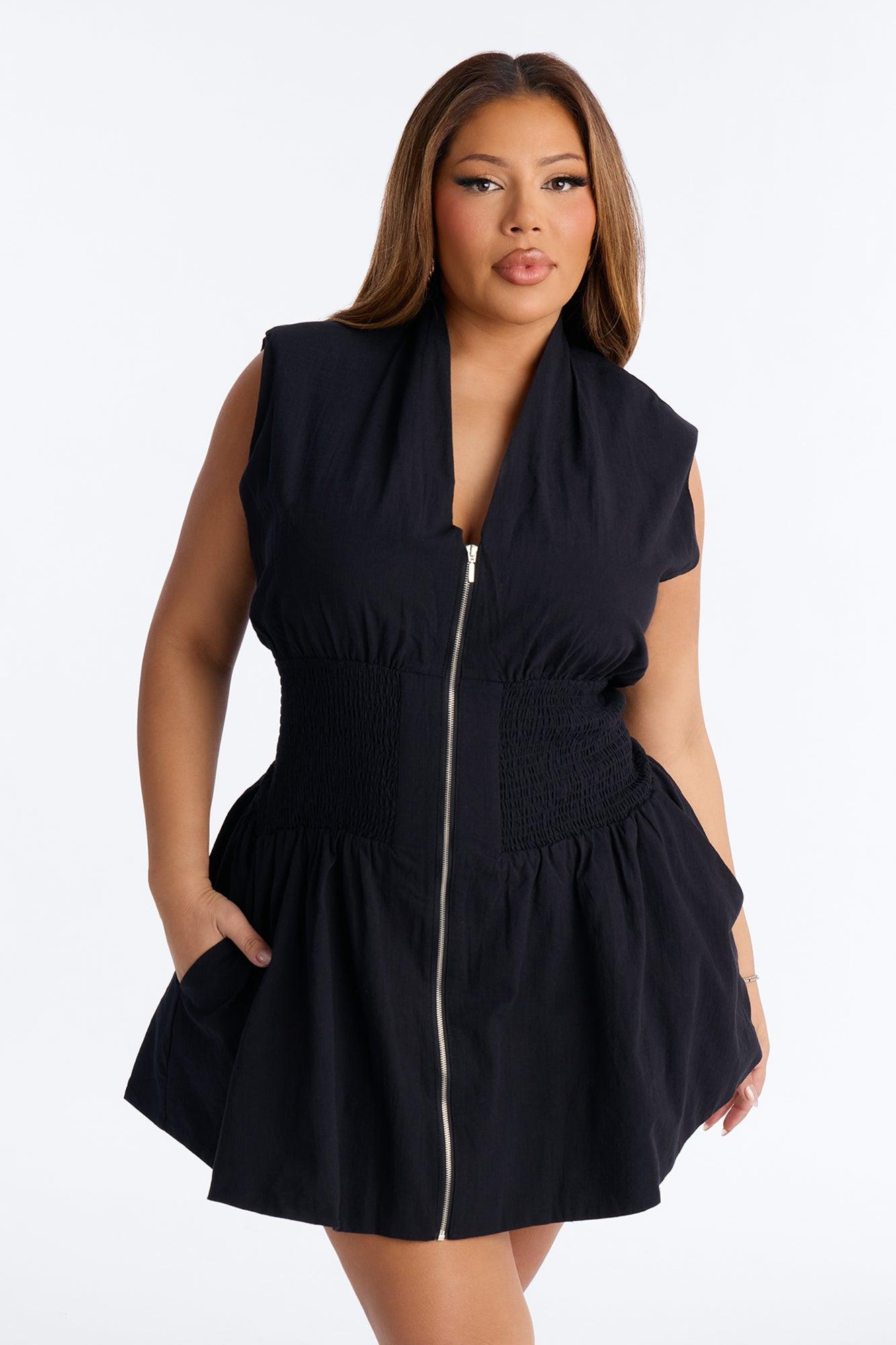 Simone Zip Front Mini Dress - Black Female Product Image