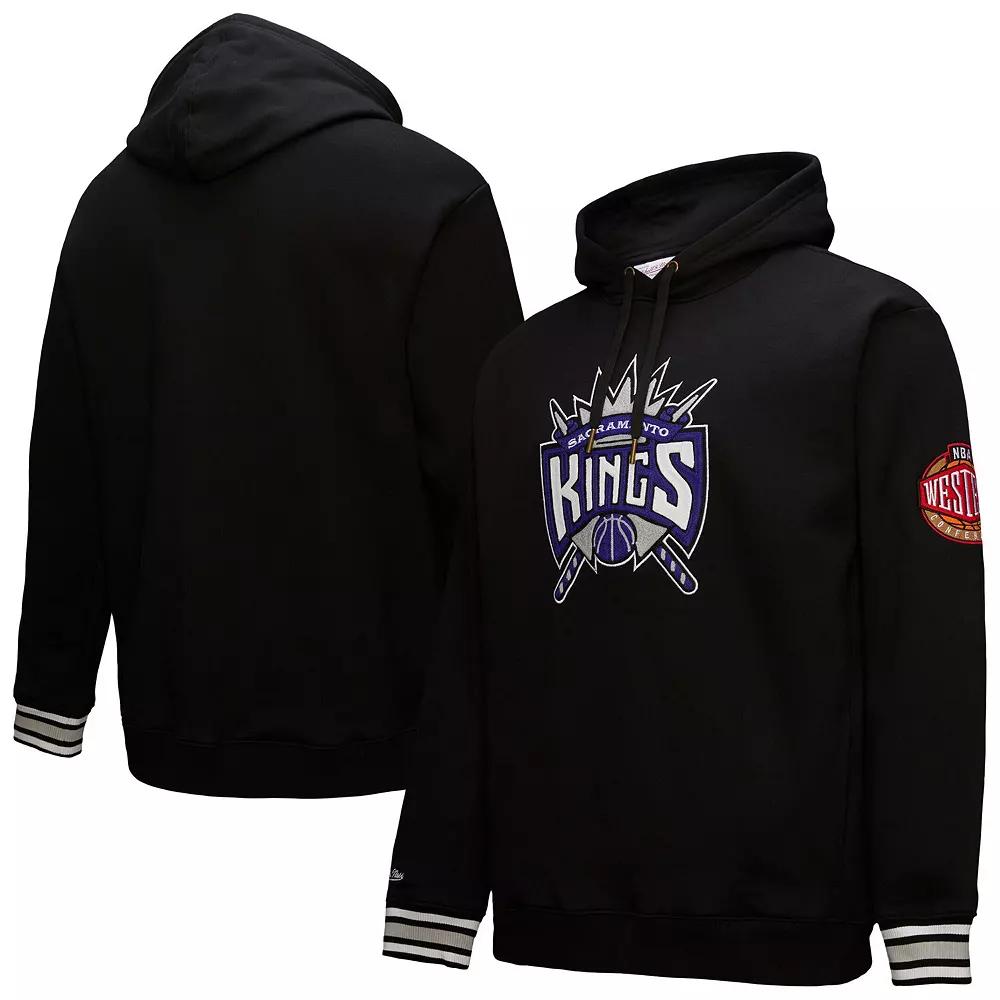 Men's Mitchell & Ness Black Sacramento Kings Chainstitch Applique Vintage Heavyweight Pullover Hoodie, Size: Small, Kng Black Product Image