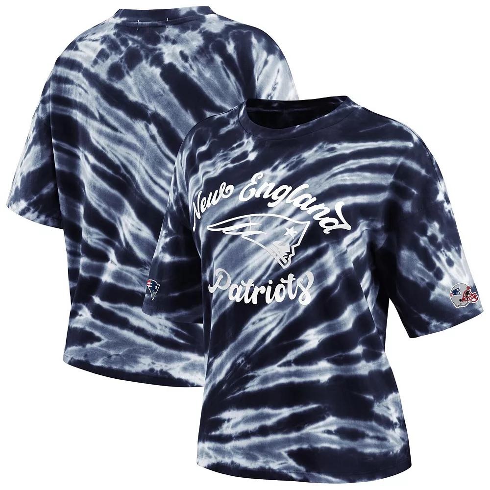 Women's WEAR by Erin Andrews Navy New England Patriots Tie-Dye T-Shirt, Size: Large, Blue Product Image