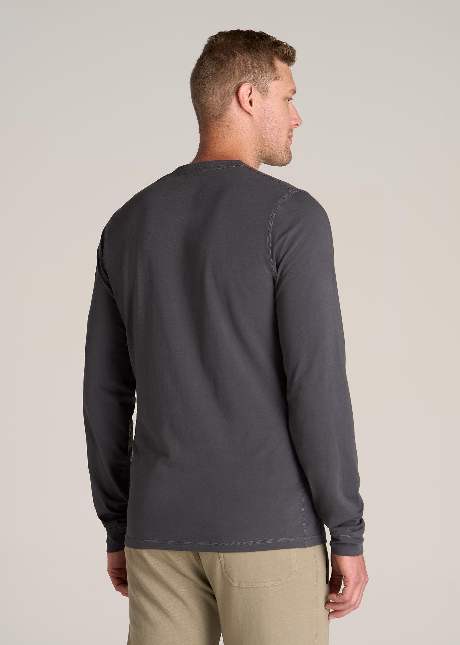 Pima Stretch Knit Henley Shirt for Tall Men in Iron Grey Male Product Image