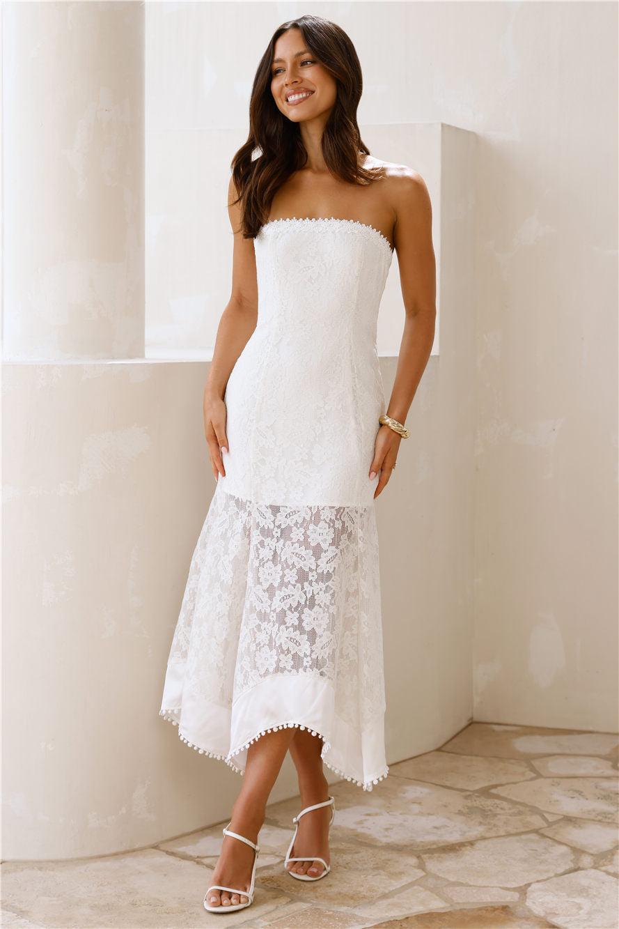 Luxe Petal Lace Strapless Maxi Dress White Product Image