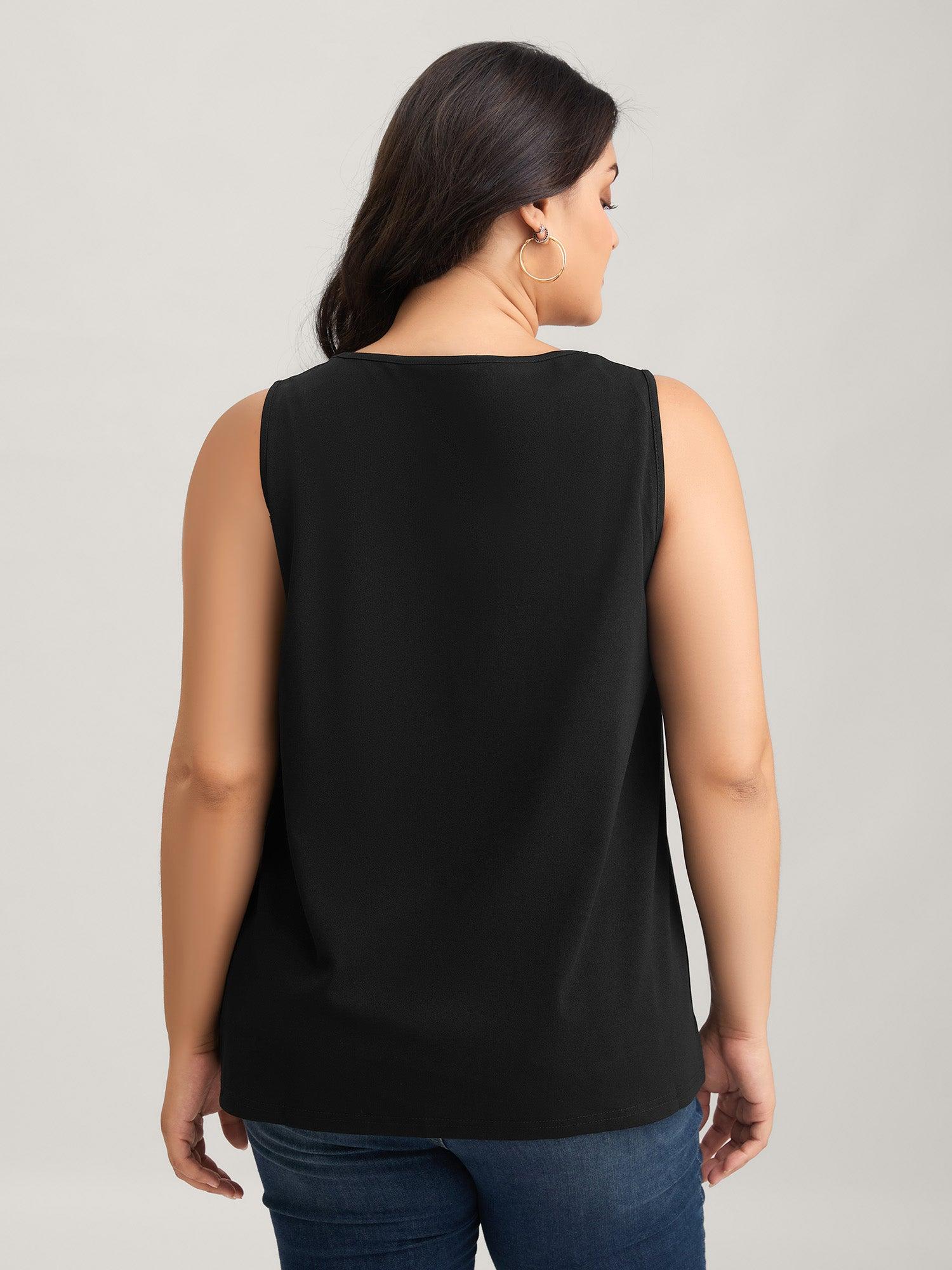 Solid V Neck Laser Cut Tank Top Female Product Image