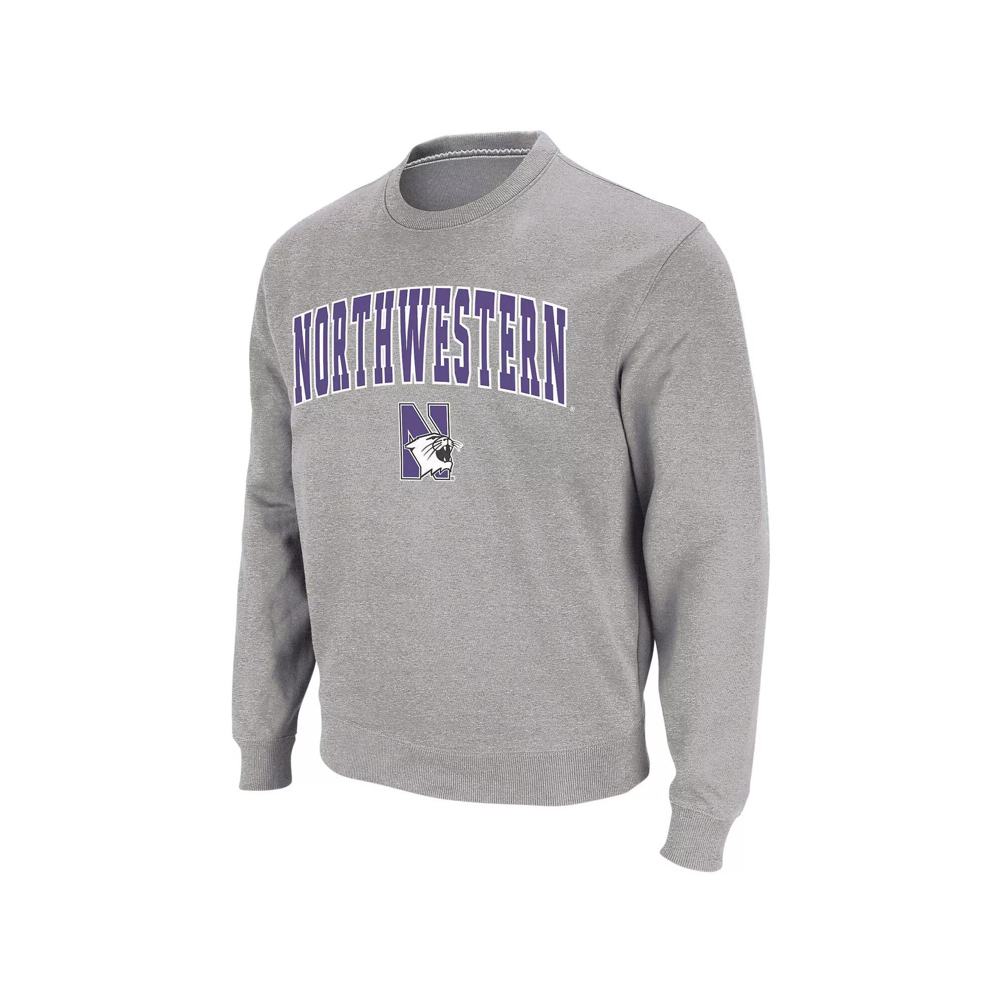 Men's Colosseum Heather Gray Northwestern Wildcats Arch & Logo Crew Neck Sweatshirt,  Product Image