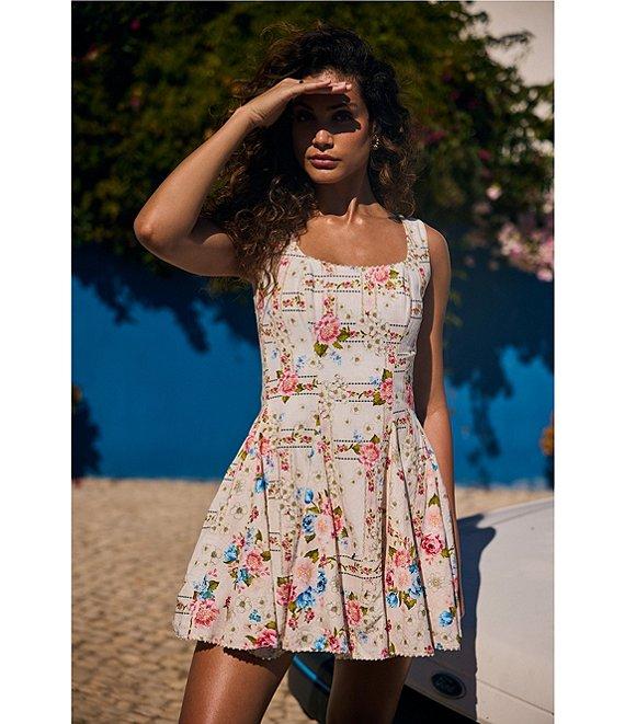 Agua Bendita Kristen Floral Print Square Neck Sleeveless Mini Dress Product Image