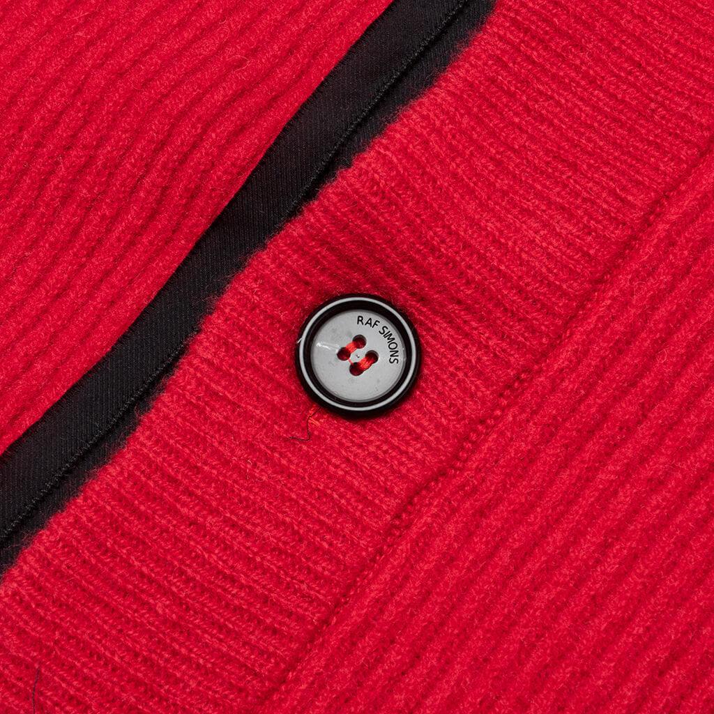 Big Ribbed Knit Cardigan With Fabric Lining - Red Male Product Image