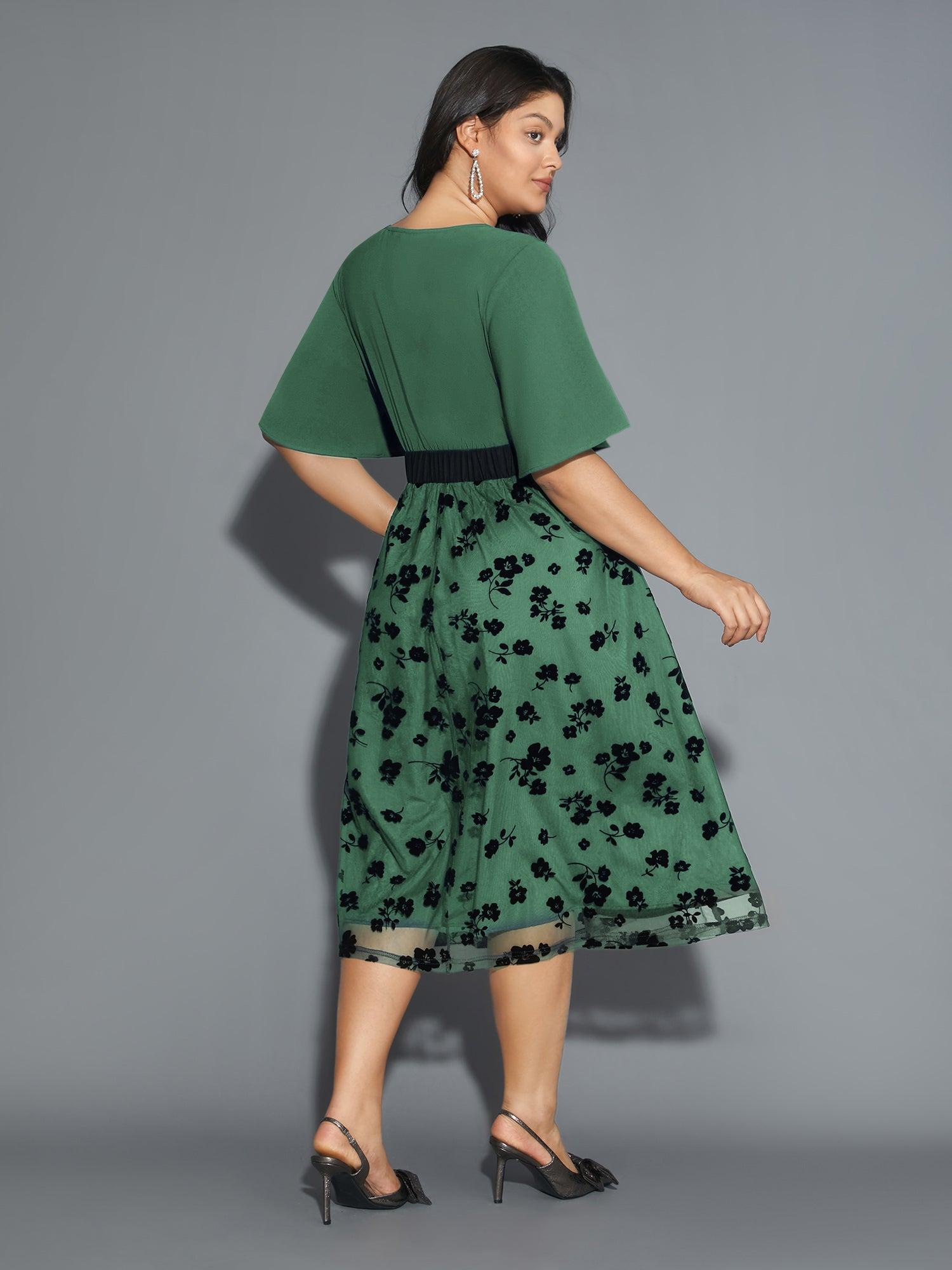 Floral Embroidered Mesh keyhole Dress Female Product Image