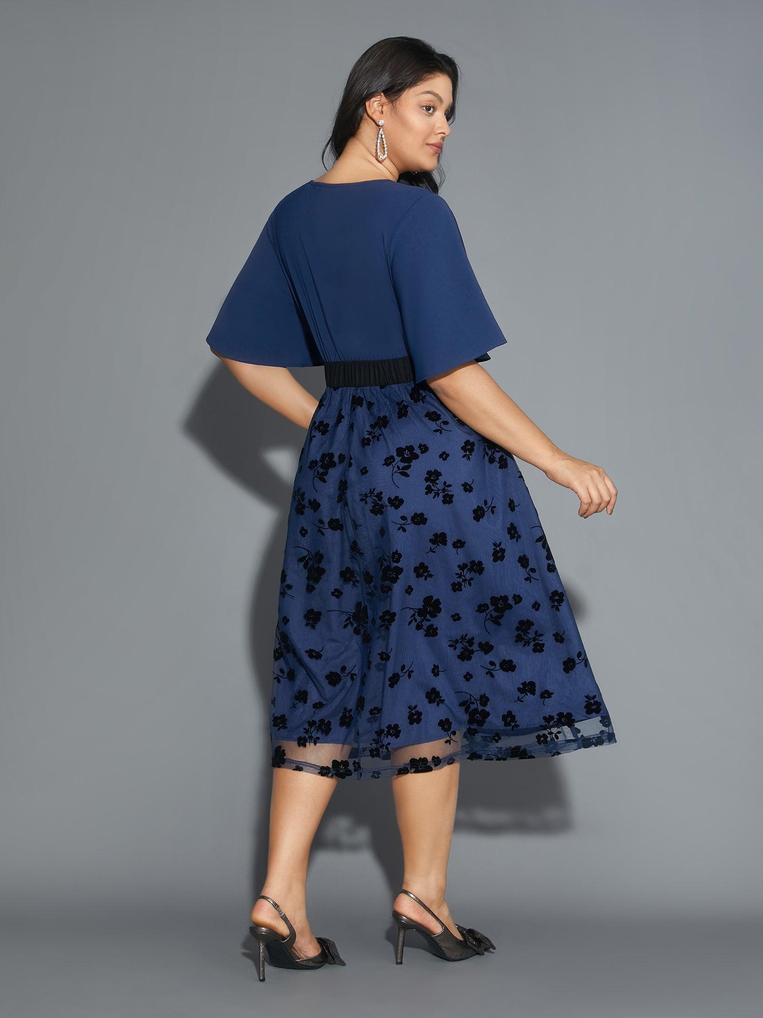 Floral Embroidered Mesh keyhole Dress Female Product Image