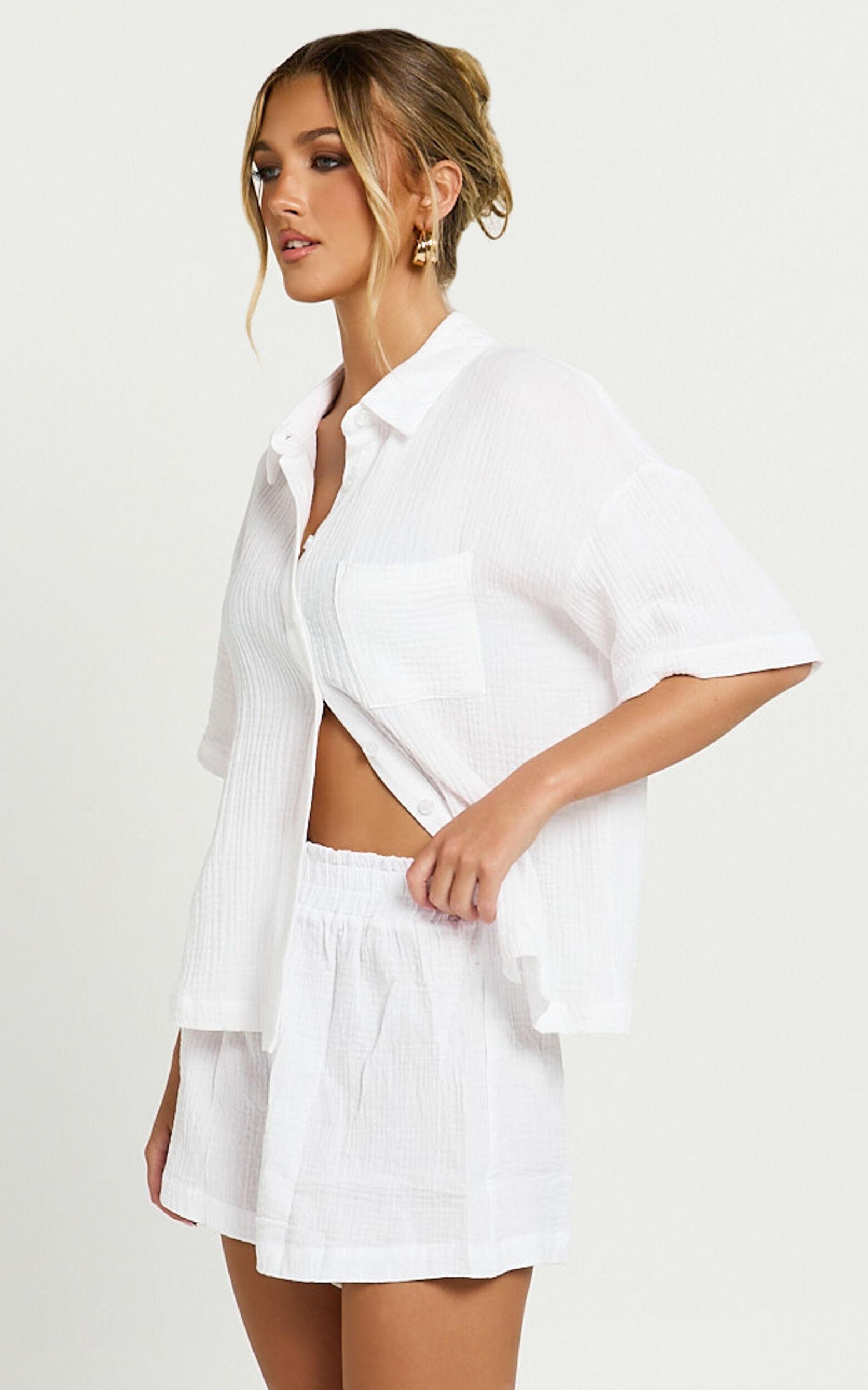 Donita Top - Button Up Shirt Top in White Product Image