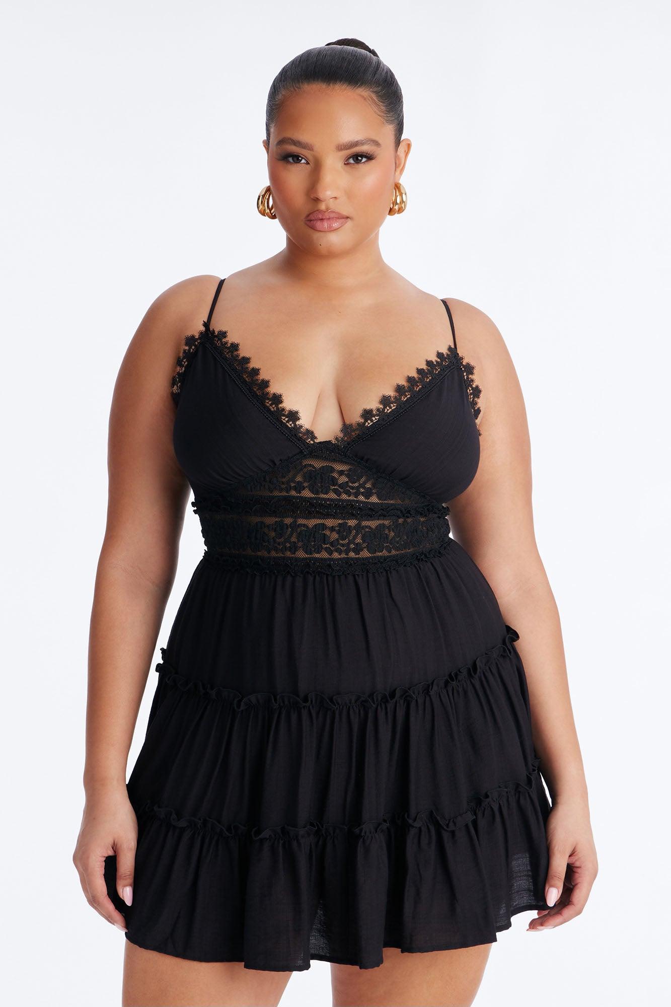 Maggie Lace Trim Linen Mini Dress - Black Female Product Image
