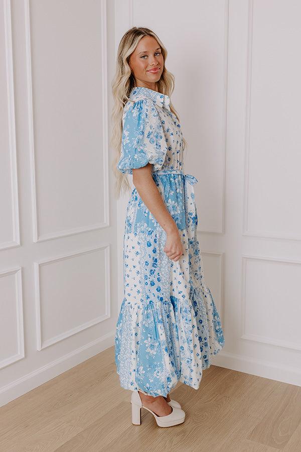 Love-Struck Floral Midi Dress in Sky Blue Product Image